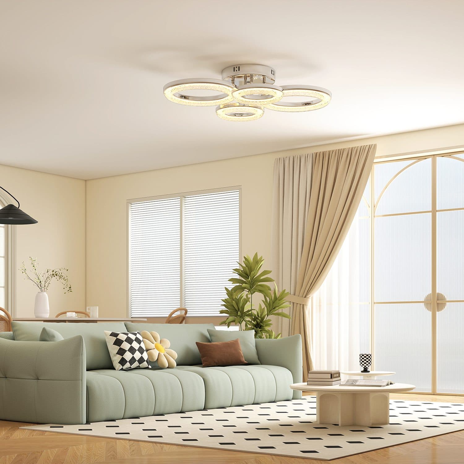 Four-Ring LED Ceiling Light with Wall Switch Colour Control - image 4