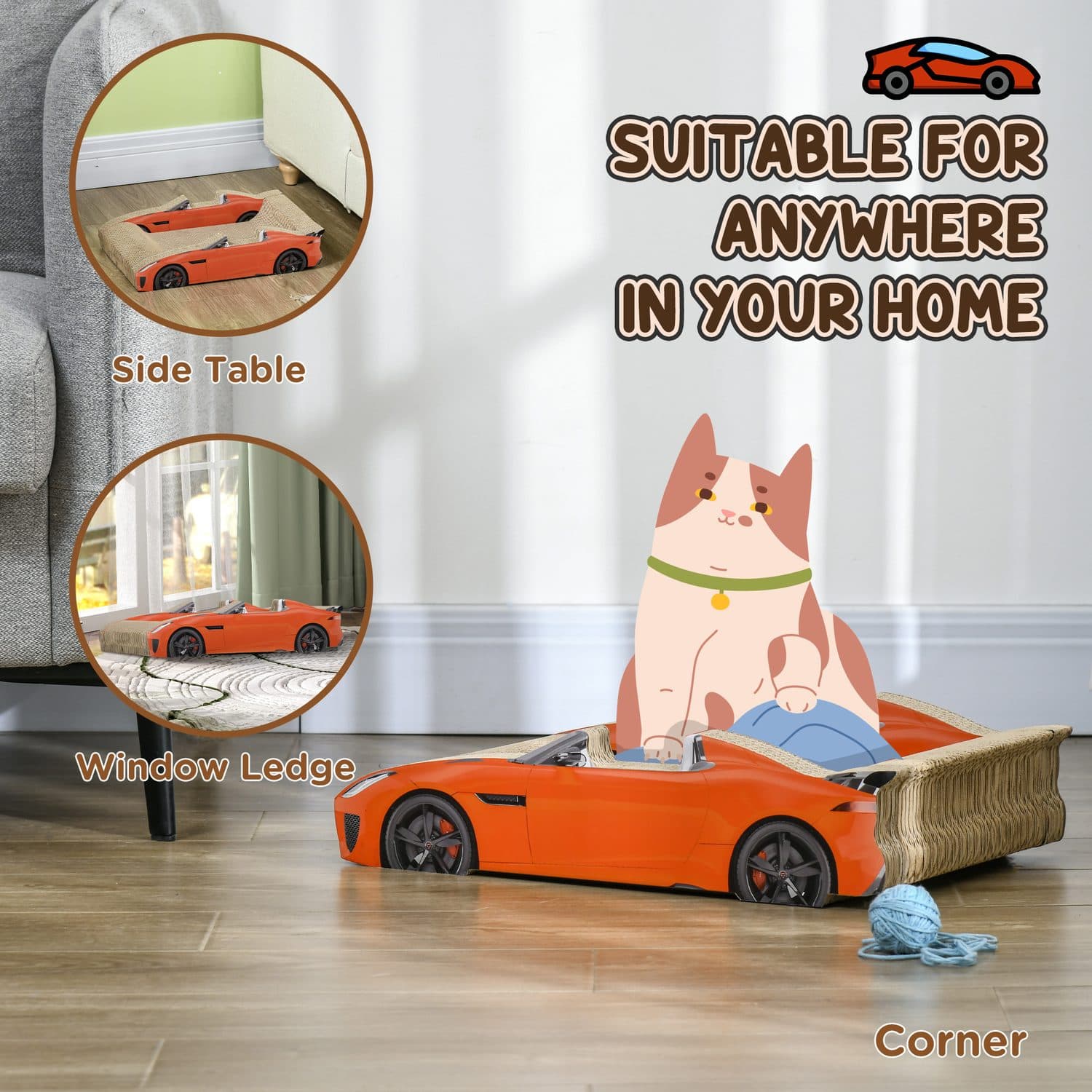 PawHut Car-Shaped Cat Scratching Board with Catnip - image 5