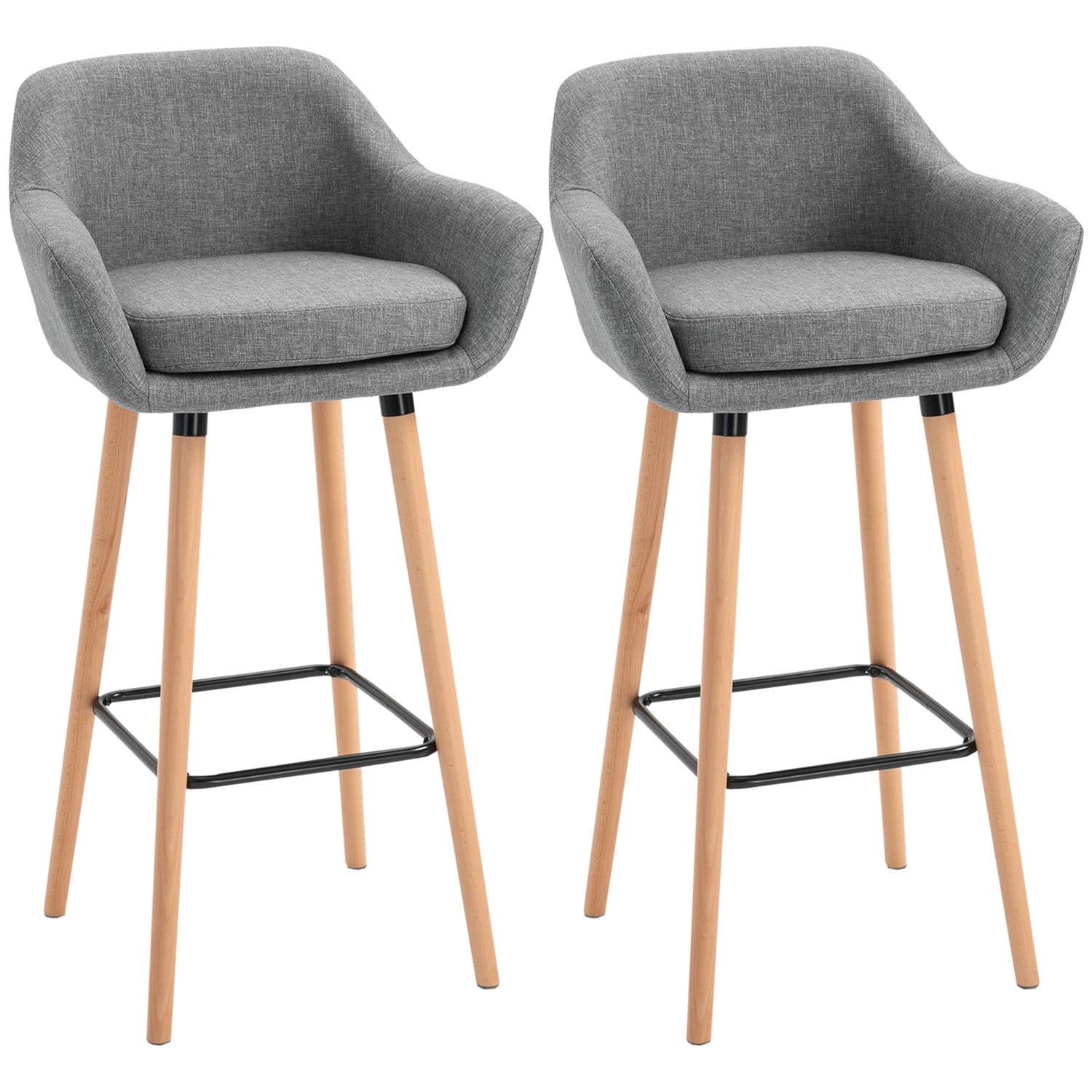 Modern Grey Linen Bar Stools - Grey
