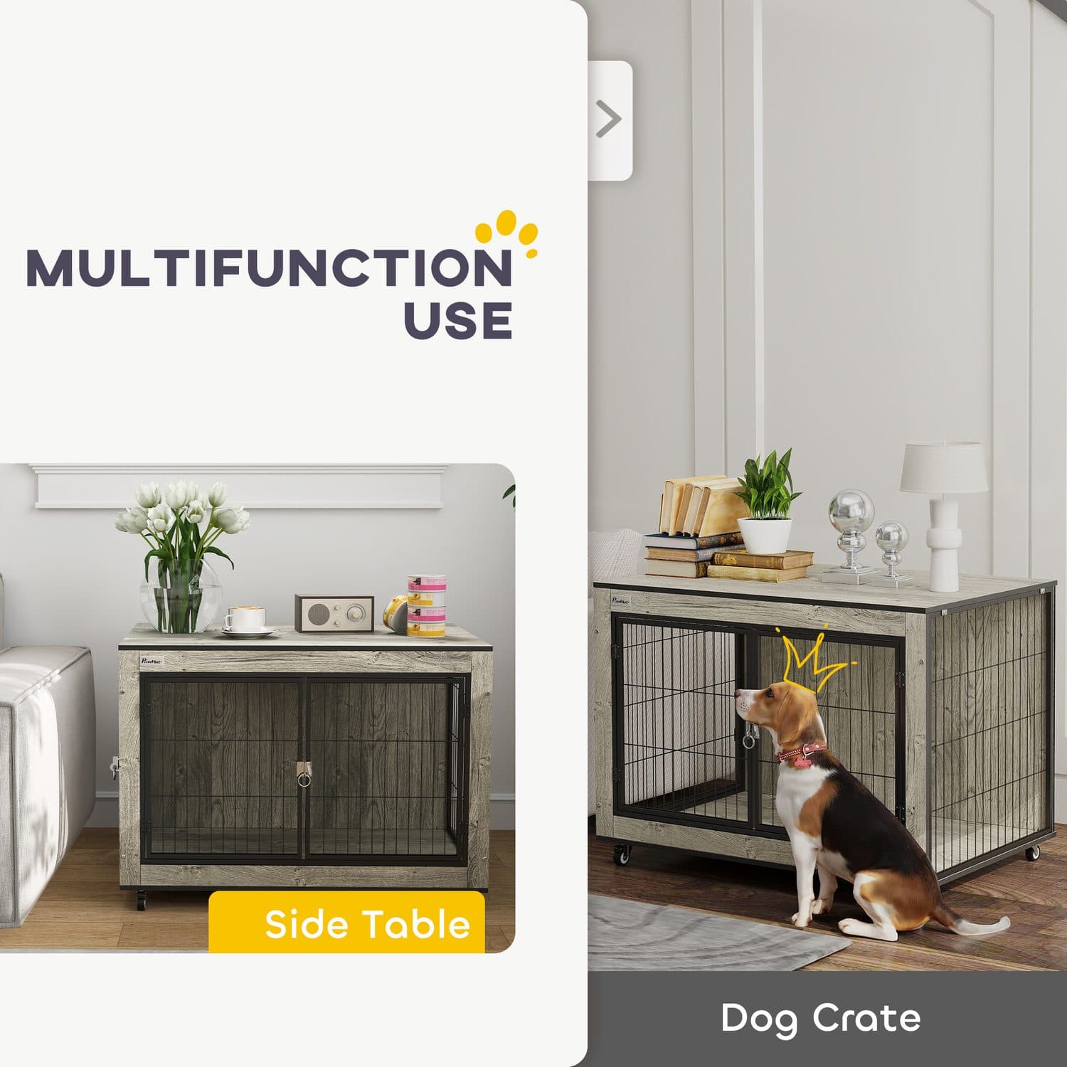 PawHut Rolling Dog Crate Furniture, Grey - image 1