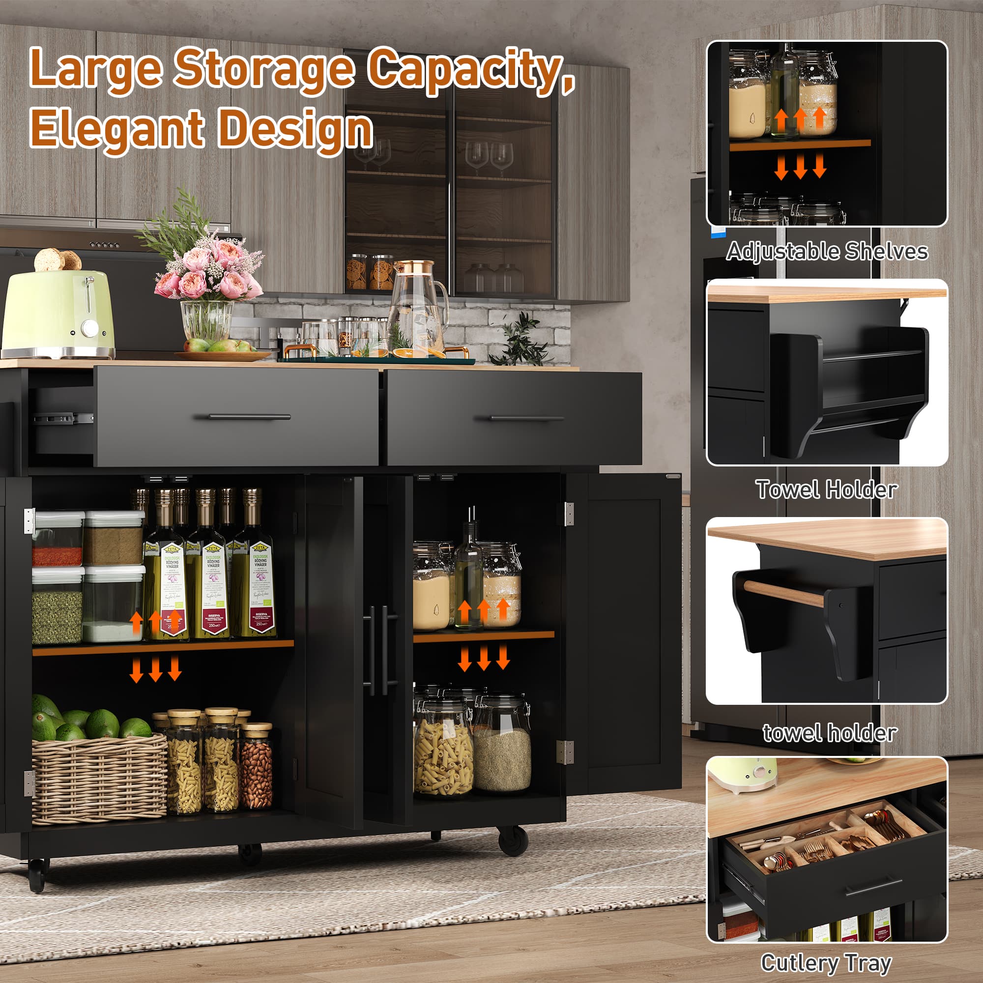 Kitchen Island Cart with Expandable Dropleaf Top - image 2