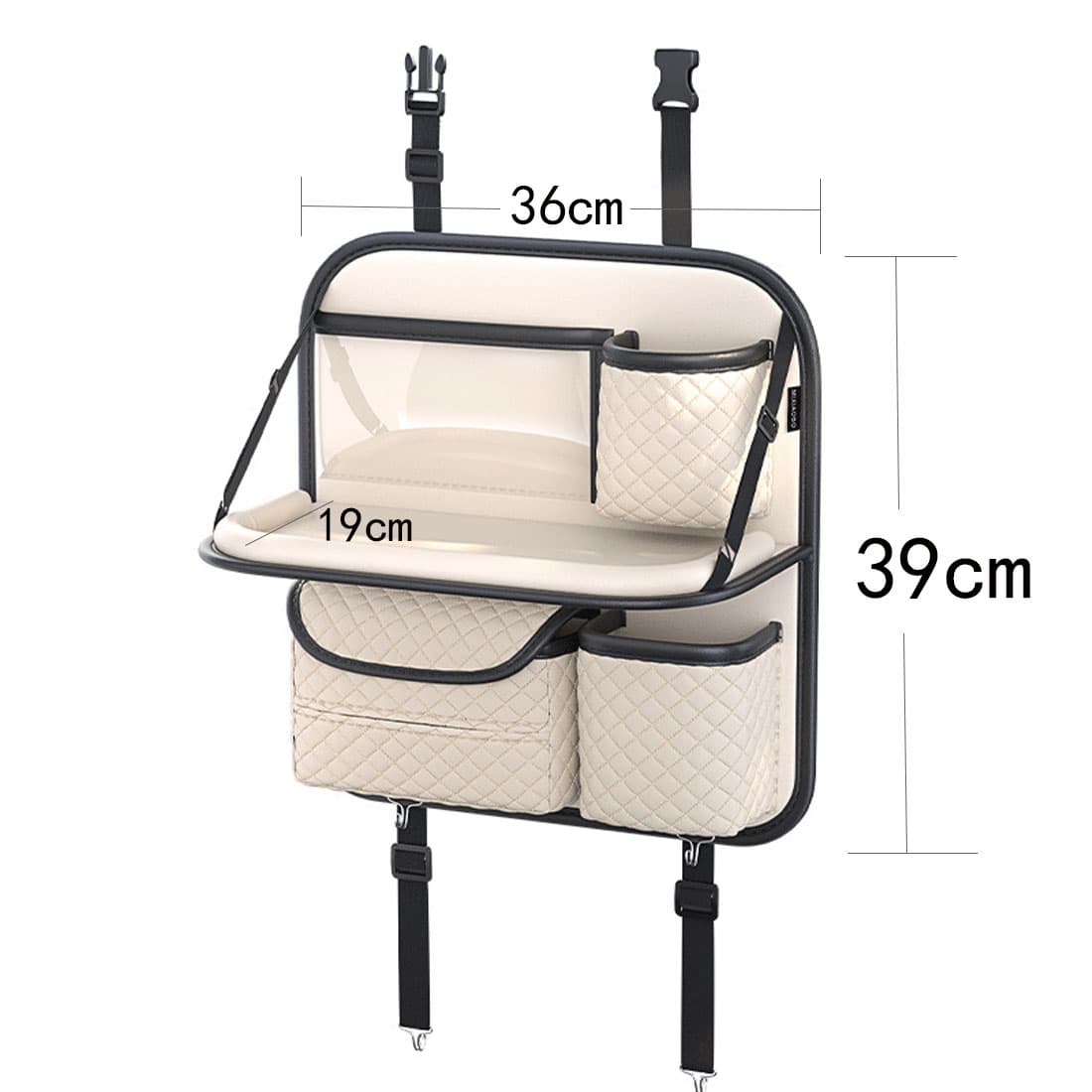 Black leather car back seat organiser with folding tray - image 3