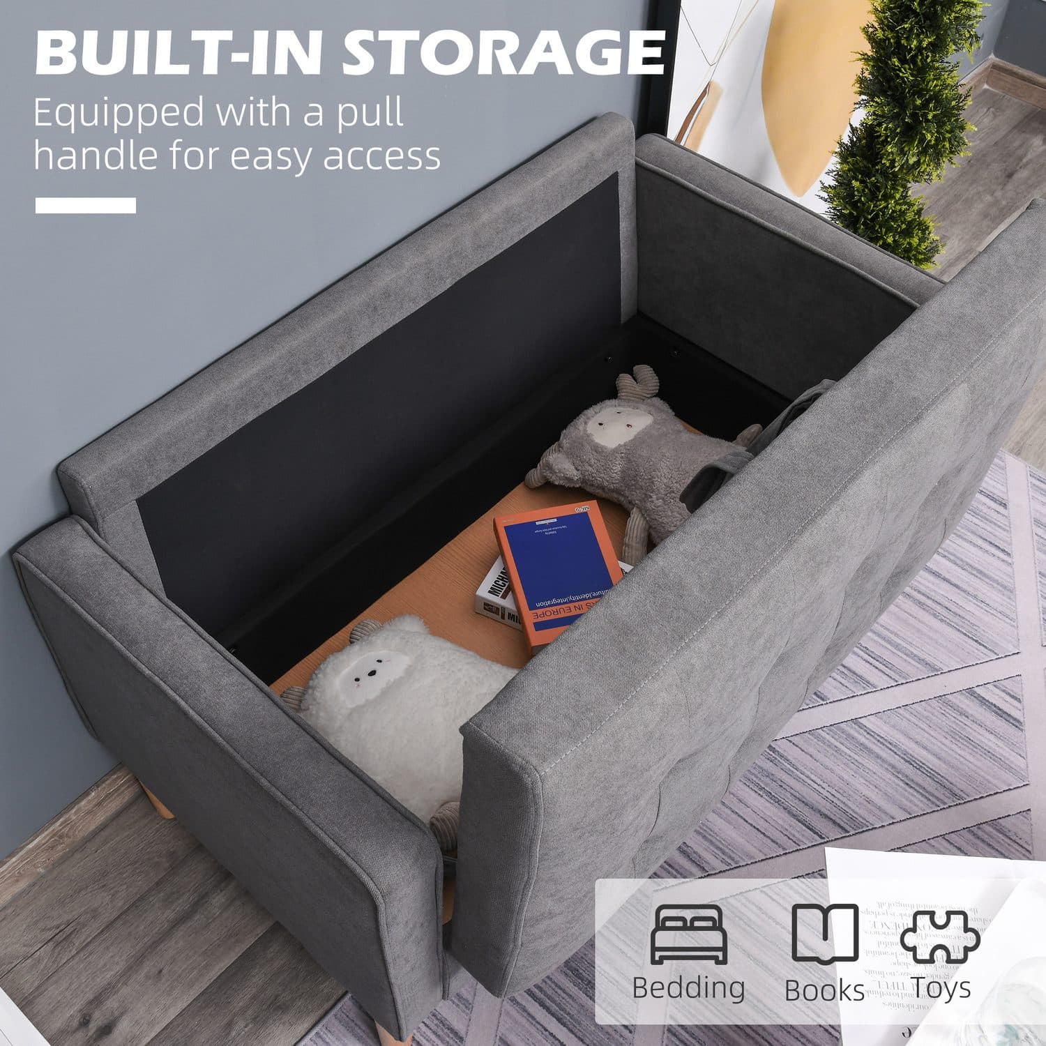 Grey 2-Seater Storage Sofa - image 5