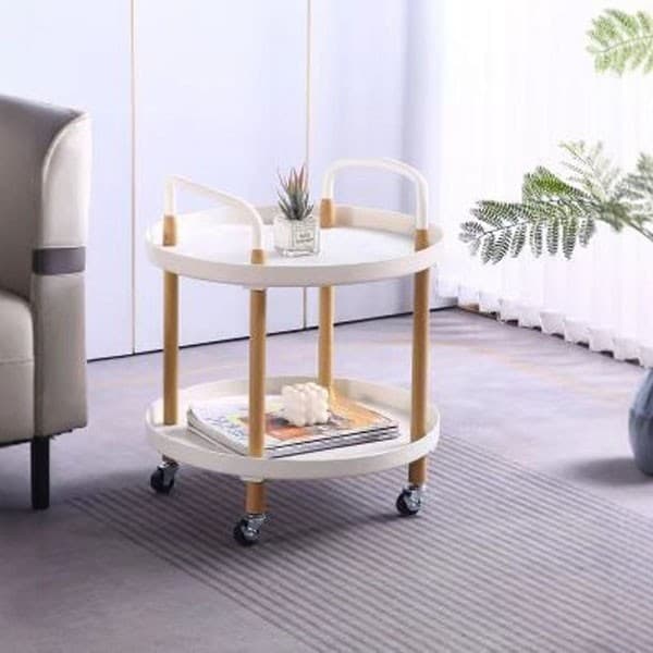 Round Two-Tier Trolley on Castors with Natural Wood Legs - image 8