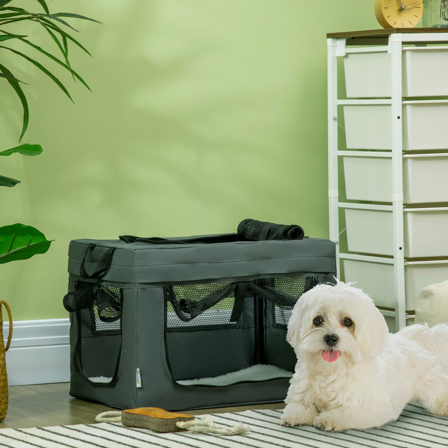 Foldable Soft Dog Carrier With Fleece Cushion, Dark Grey - image 2