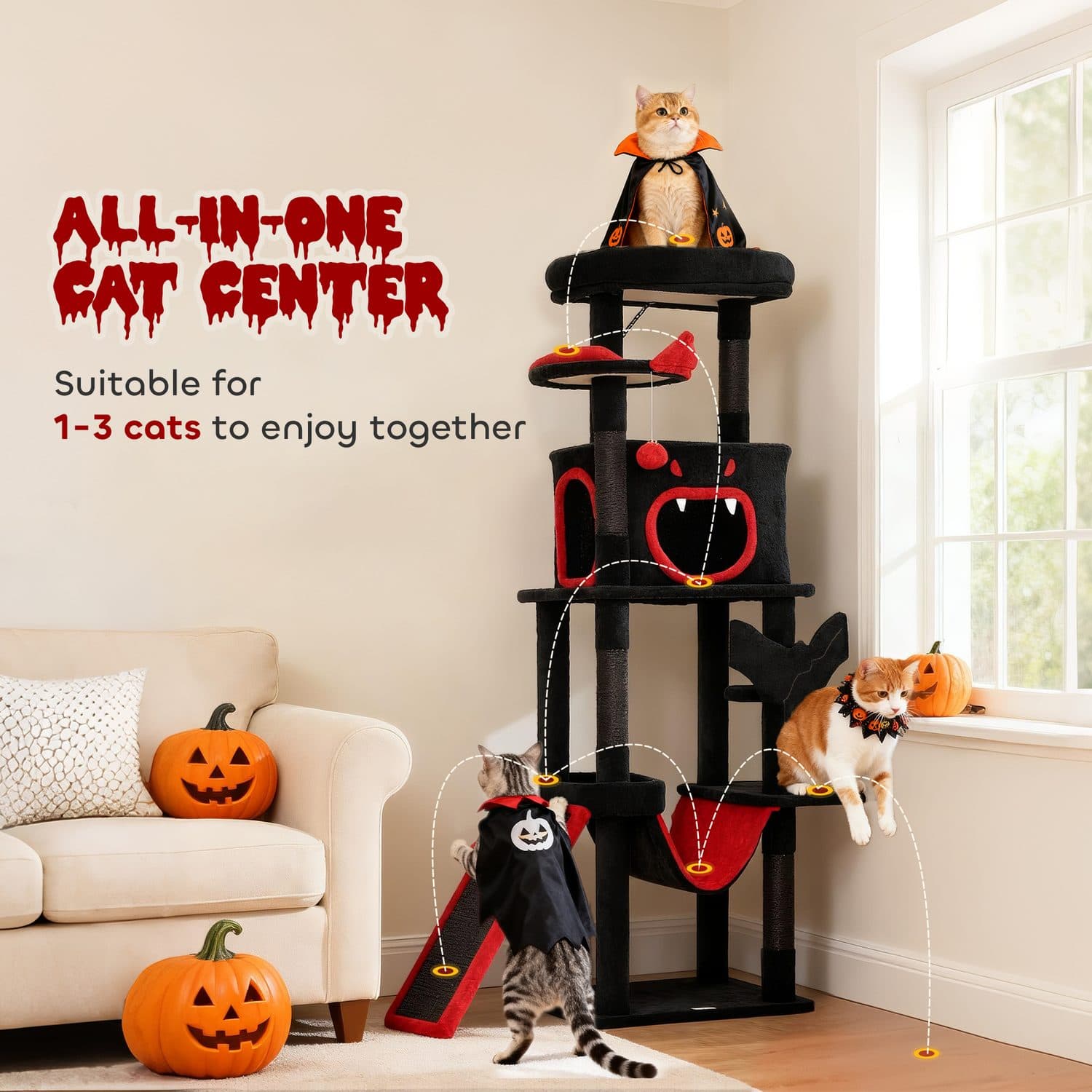 152cm Gothic Cat Tree with Coffin Bed - image 5