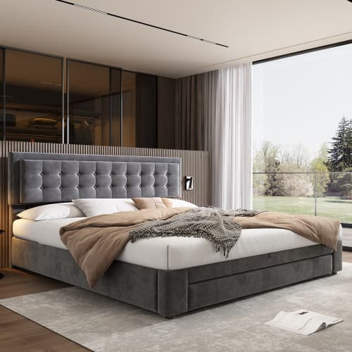 Super King (6ft) Ottoman Bed in Grey Velvet with Storage - image 8