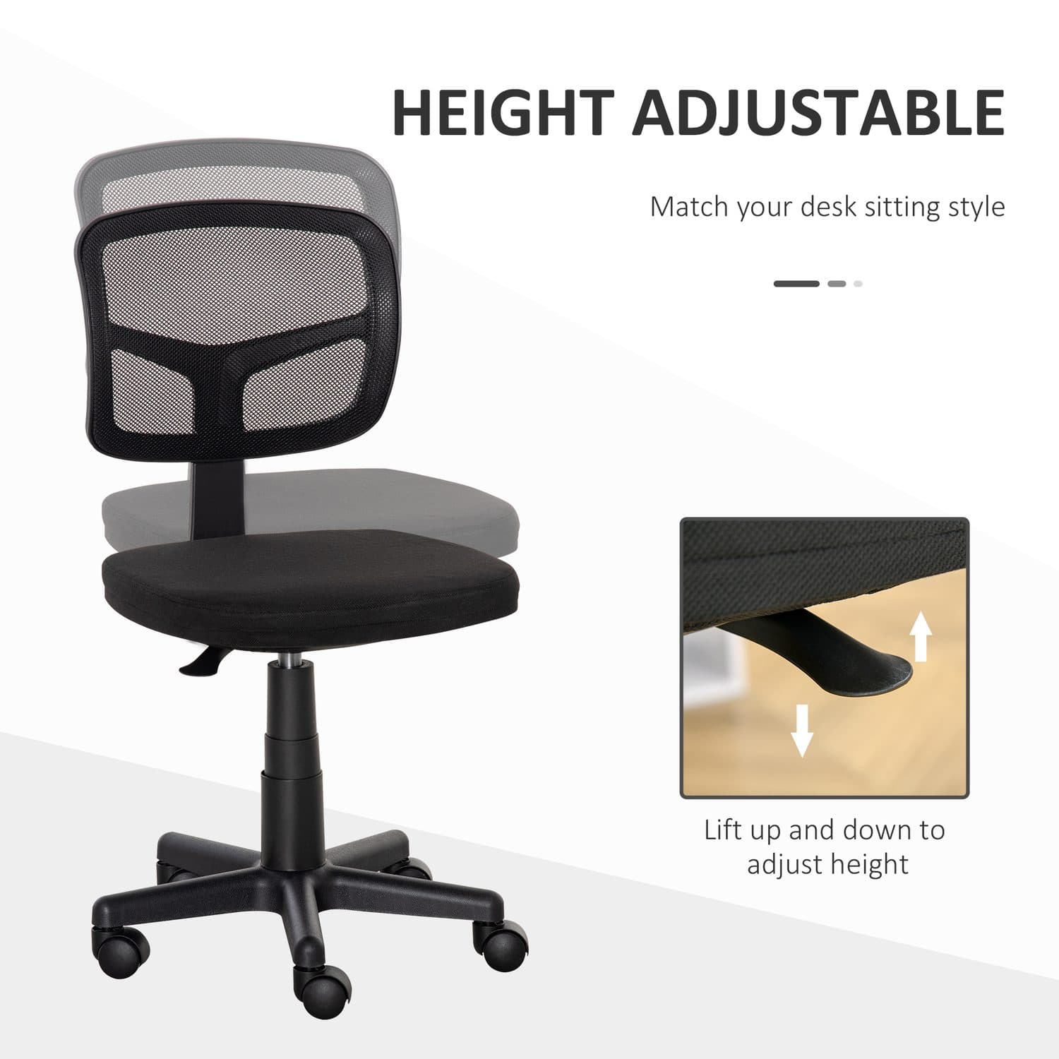 Compact Armless Mesh Office Chair With 360° Swivel - image 3