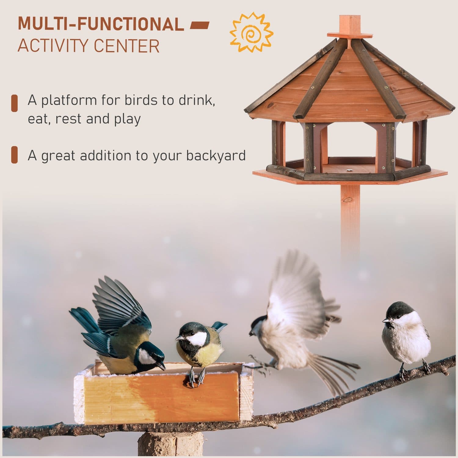 PawHut 130cm Wooden Bird Table with Roof - image 3