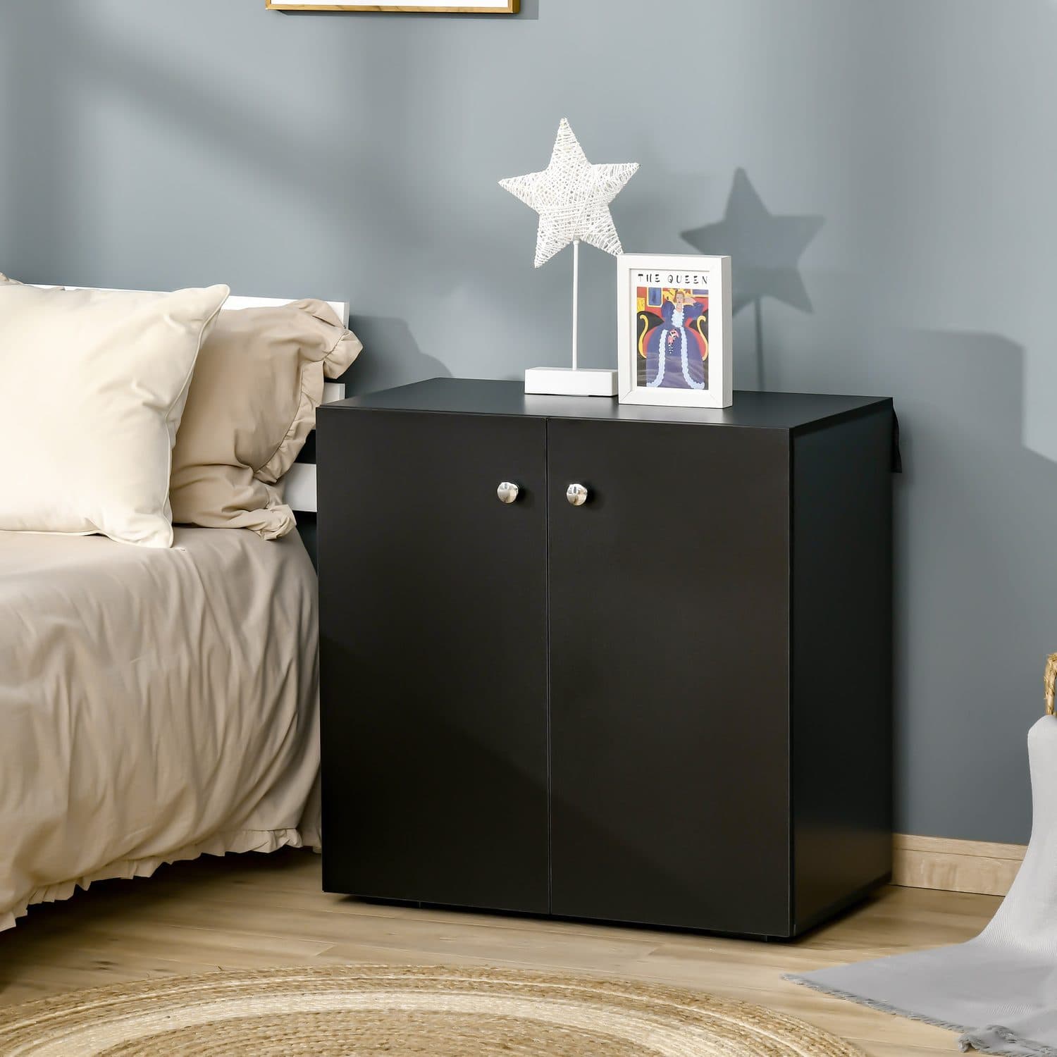 Modern Black Freestanding 2-Tier Storage Cabinet - image 2