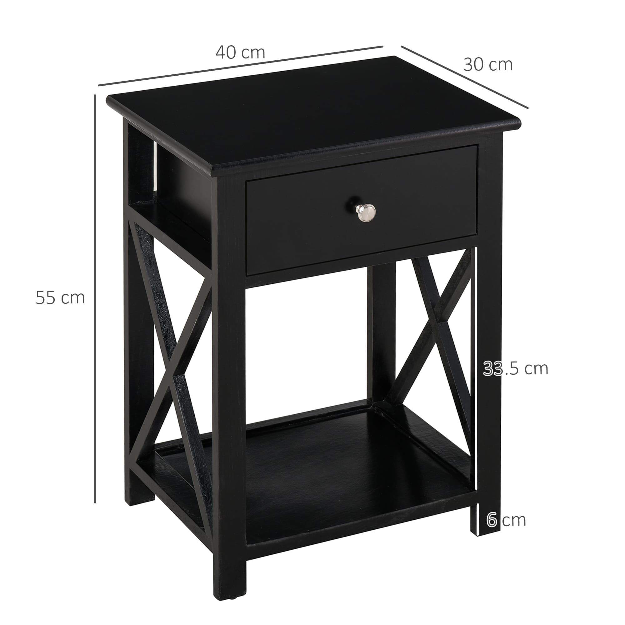 Black Side Table with Drawer and Bottom Storage Shelf - image 3