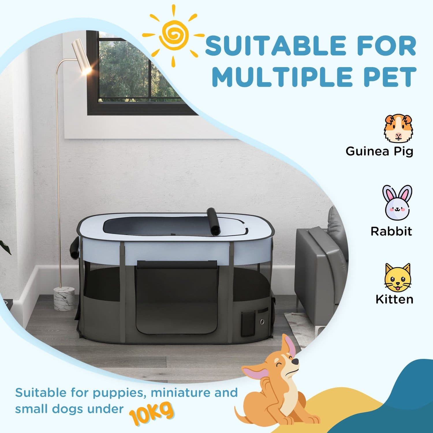 PawHut Indoor/Outdoor Dog Pen with Mesh Windows and Ground Stakes - image 1