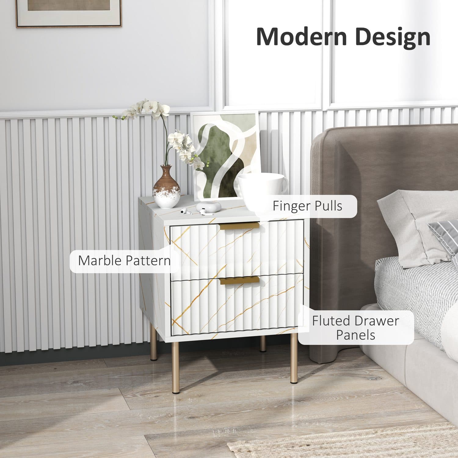 Marble-Effect Bedside Table - image 2