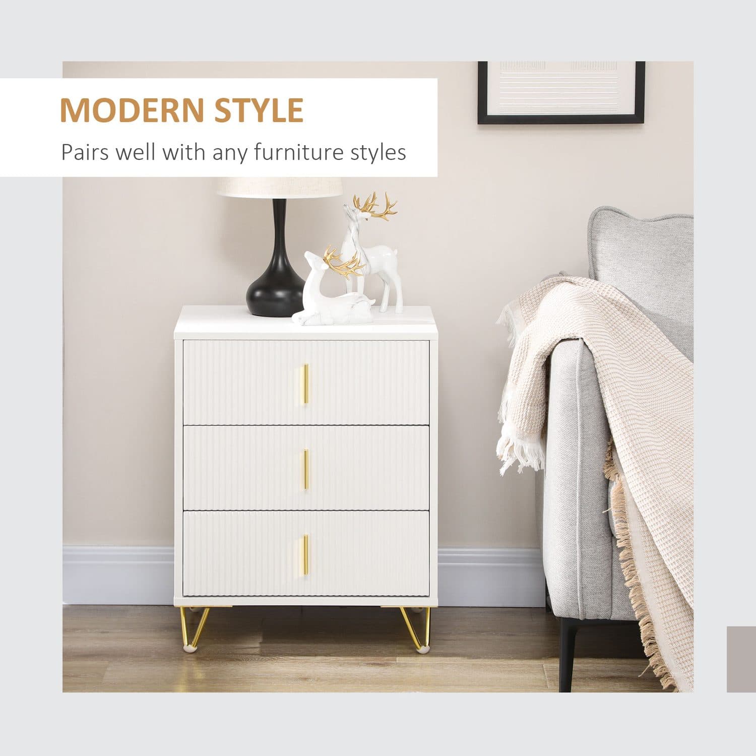 Three-Drawer Ribbed Chest with Gold Hairpin Legs - image 5