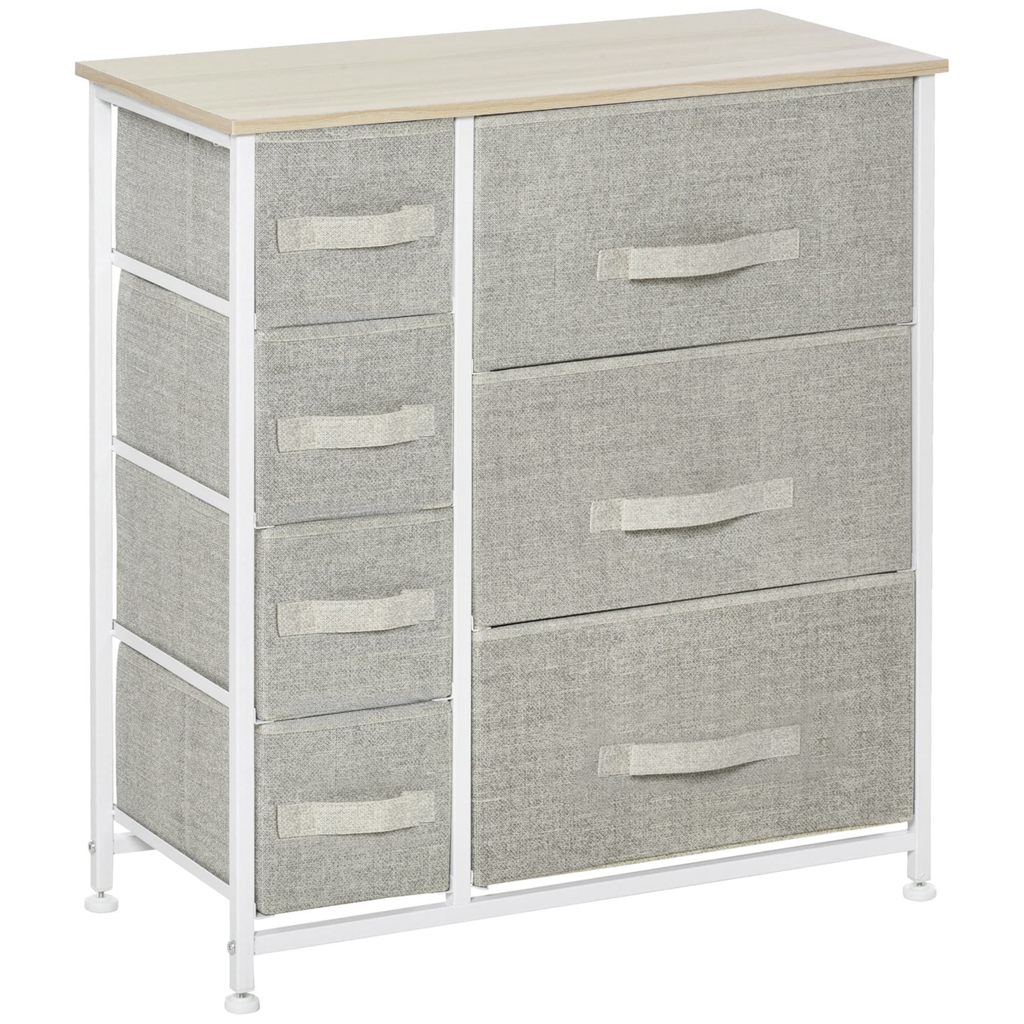 Light Grey Fabric Chest of Drawers with 7 Drawers