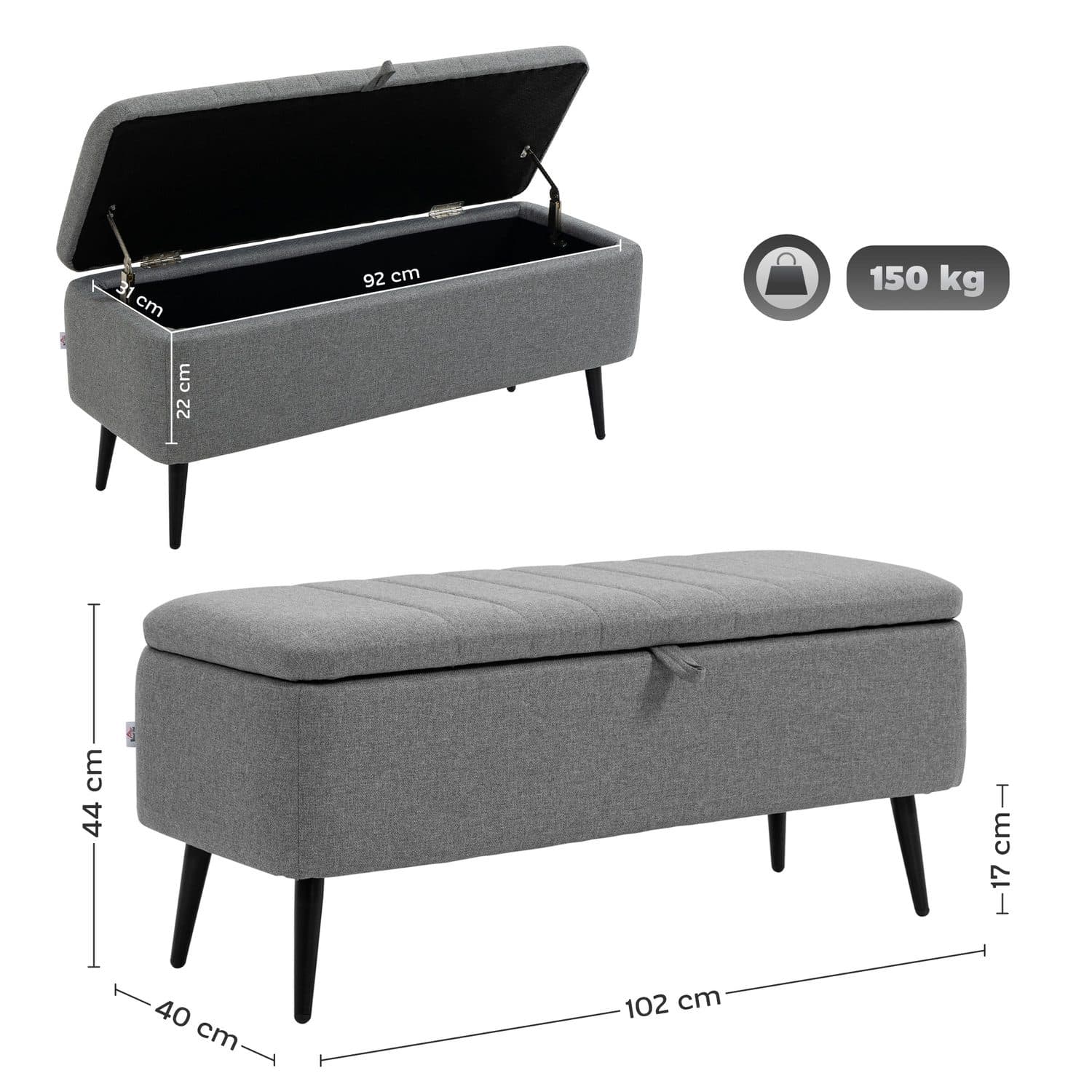 Grey Linen Storage Ottoman - image 3