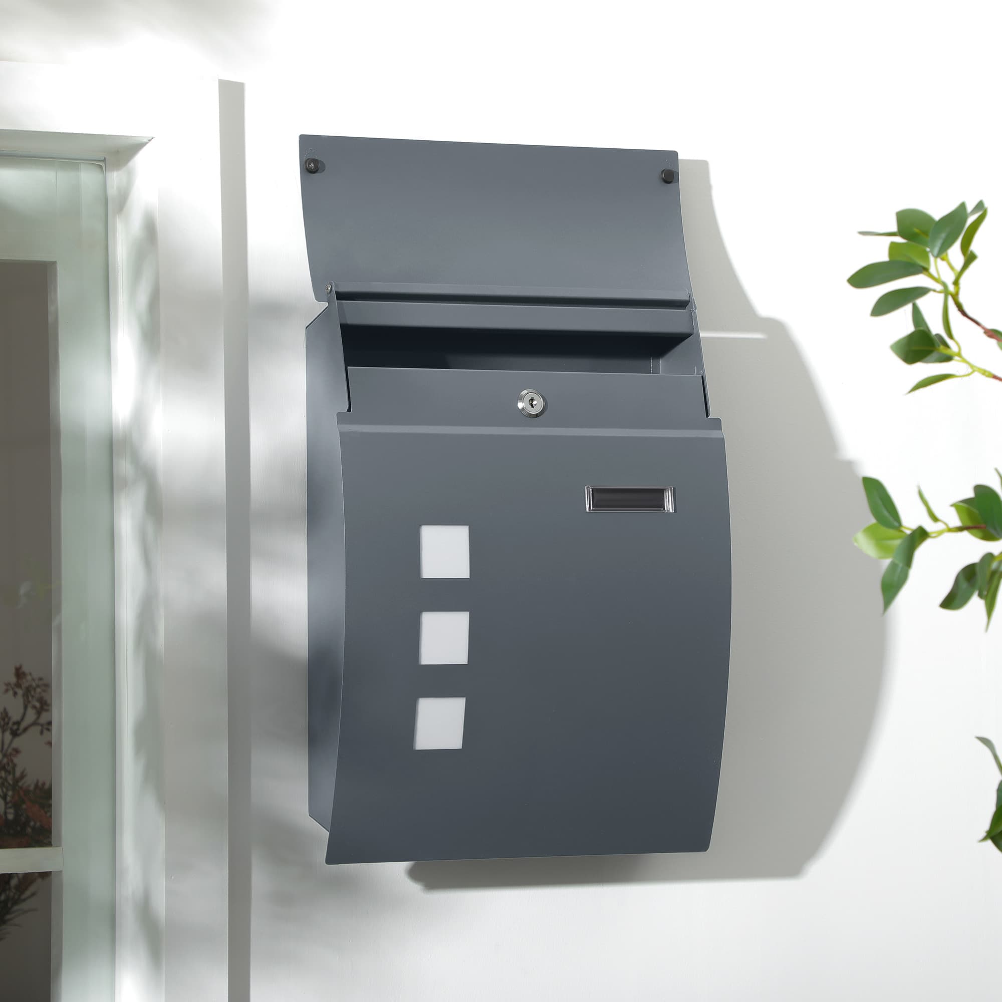 Anthracite Grey Outdoor Letter Box with Lock and Nameplate - image 4