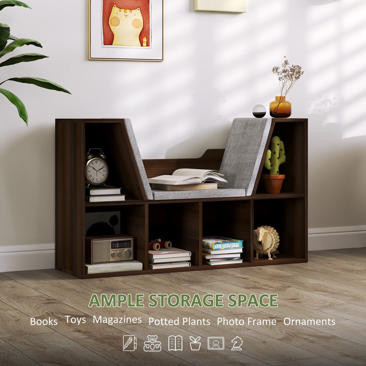 Six-Cube Bookcase With Padded Reading Nook, Chestnut - image 5