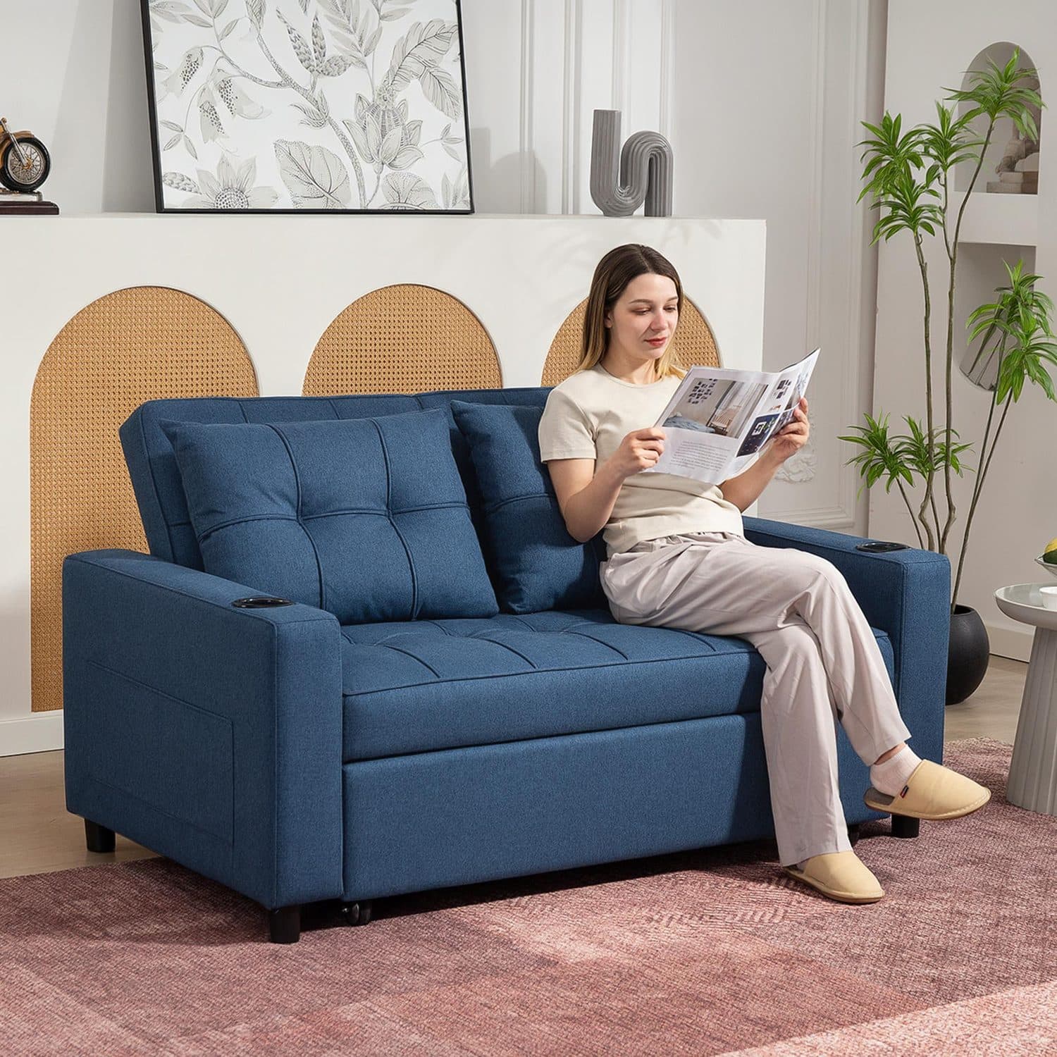 Dark Blue 2-Seater Sofa Bed - image 4