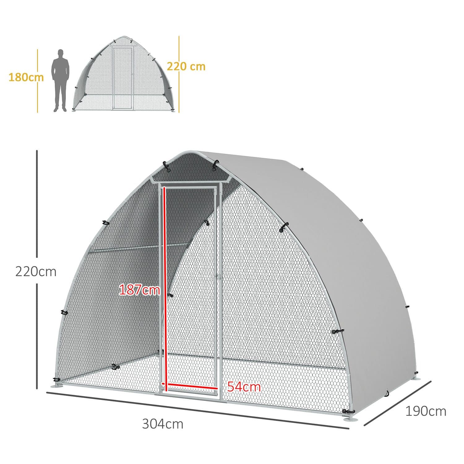 PawHut Galvanised Outdoor Chicken Coop, 3 x 1.9 x 2.2m - image 4