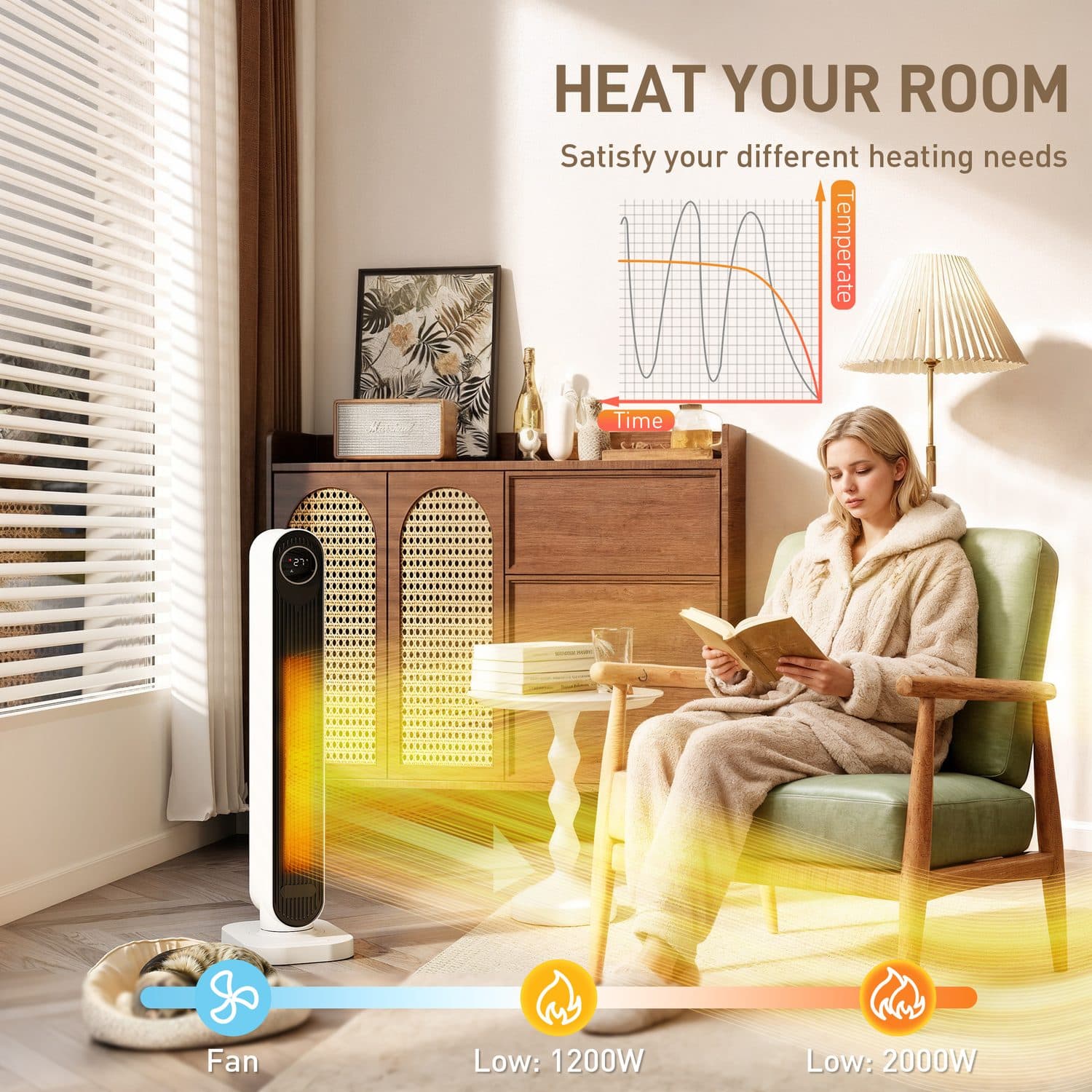 Slim 2000W Ceramic Tower Heater with Remote Control - image 2