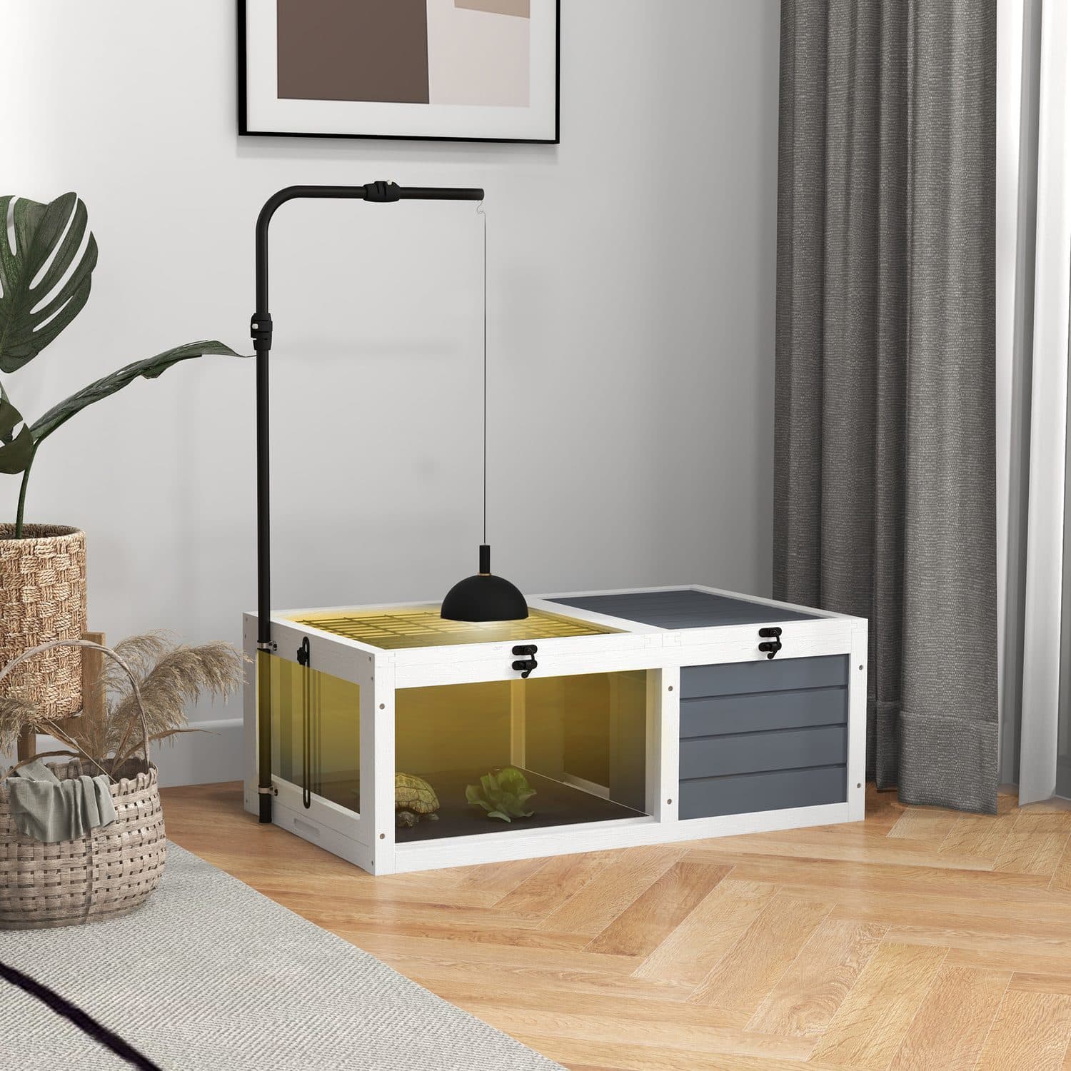 PawHut Two-Room Tortoise Table, Grey - image 3