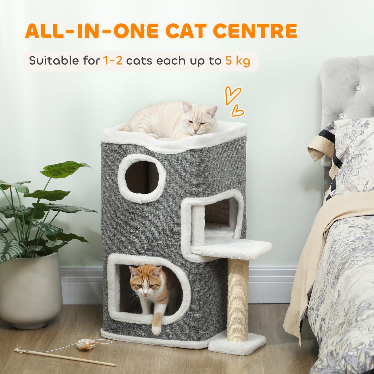PawHut 3-Tier Cat Tree with Jumping Platform and Two Houses - image 4