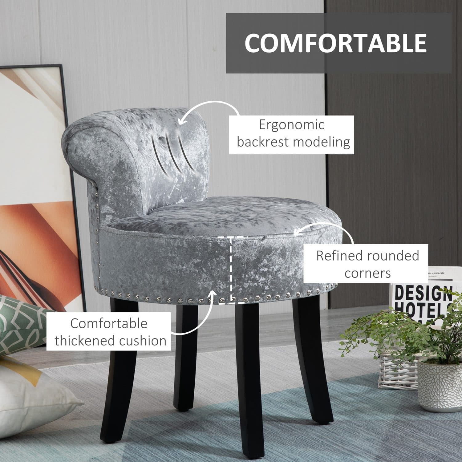 Grey Velvet Stool - image 4