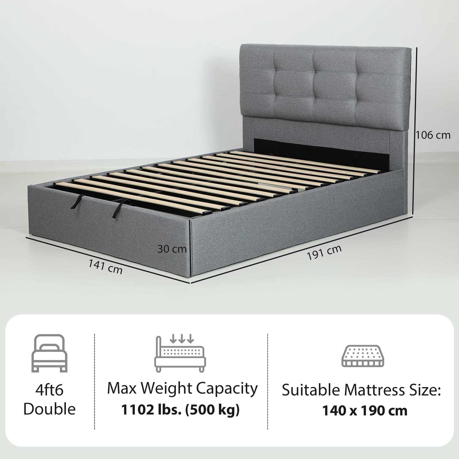 Grey Double Ottoman Bed - image 3