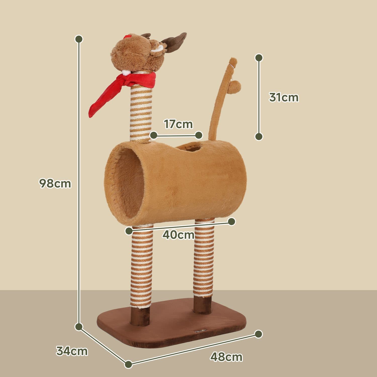 98cm Deer-Design Cat Tree with Sisal Scratching Posts and Play Tunnel - image 5