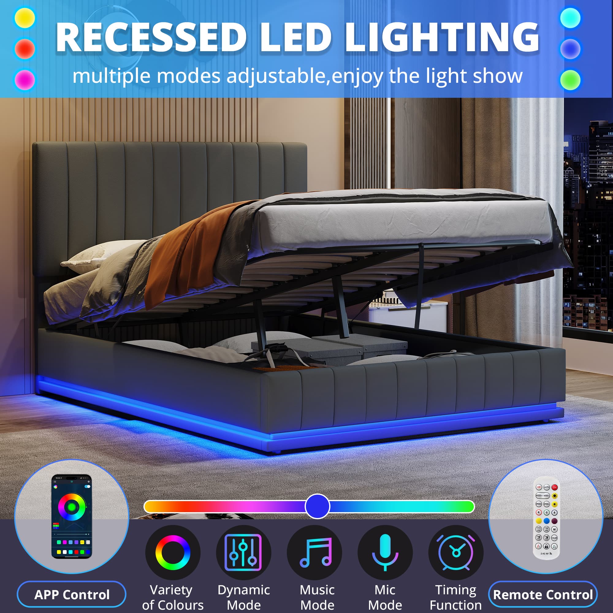 Smart LED Ottoman Storage Bed - image 5