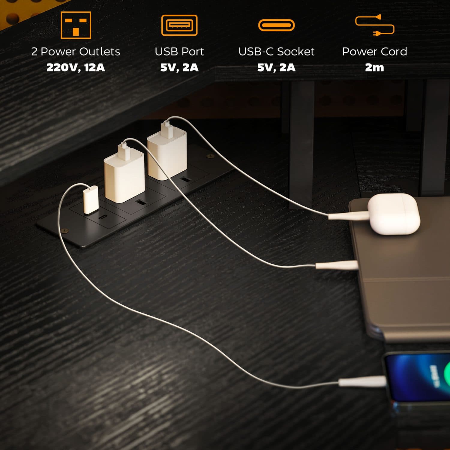 Large L-shaped desk with LED lighting and built-in power sockets - image 3