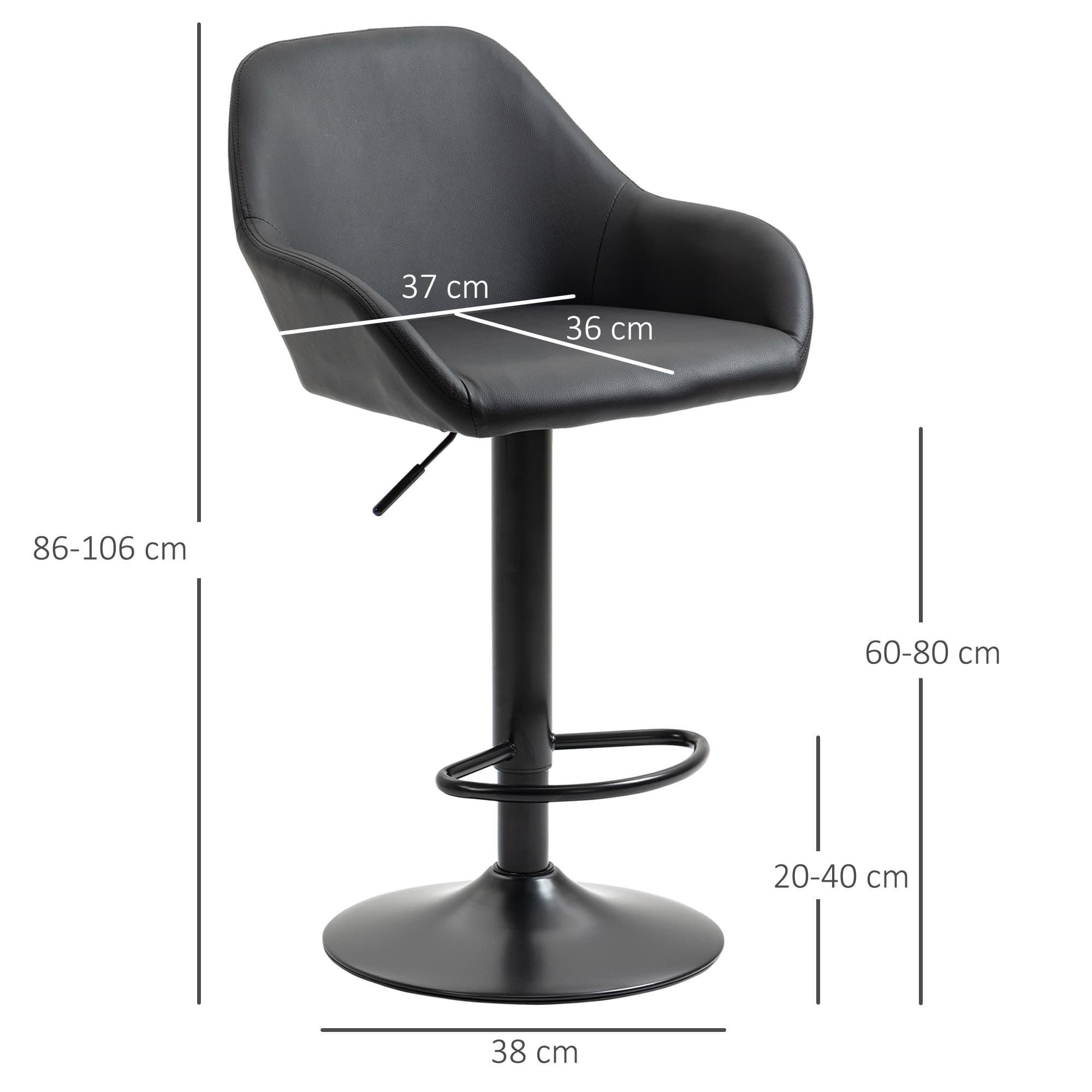 Height-Adjustable Grey Bar Stools with Arms and Footrest — Set of 2 - image 4
