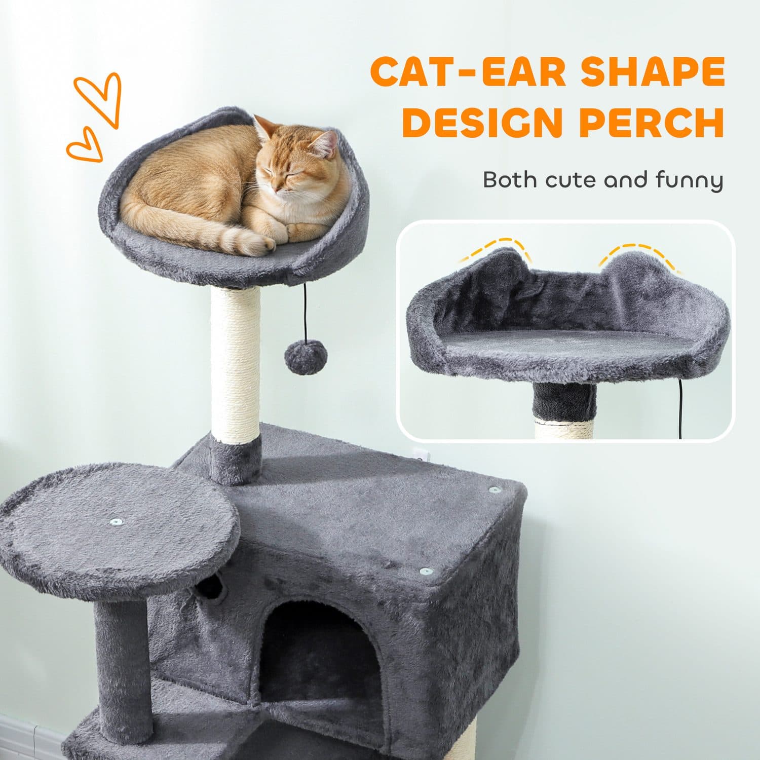 Cat tree with two condos, hammock and sisal posts, dark grey - image 3