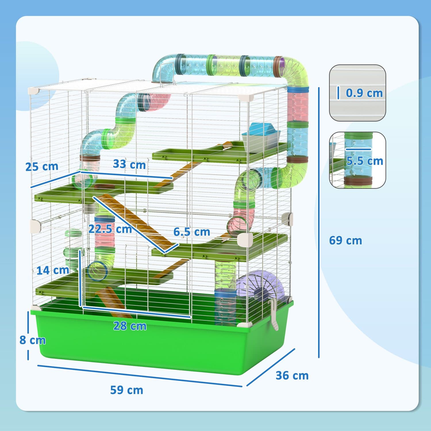 Spacious Hamster Cage with Colourful Tubes, Ramps and Wheel - image 2
