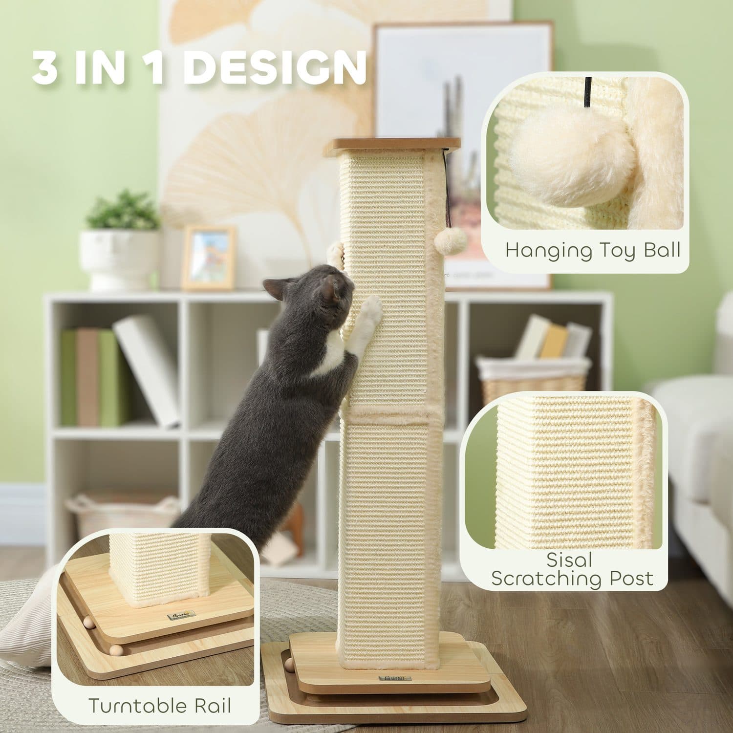 PawHut 87cm Cat Scratching Post With Track Ball Toy - image 5