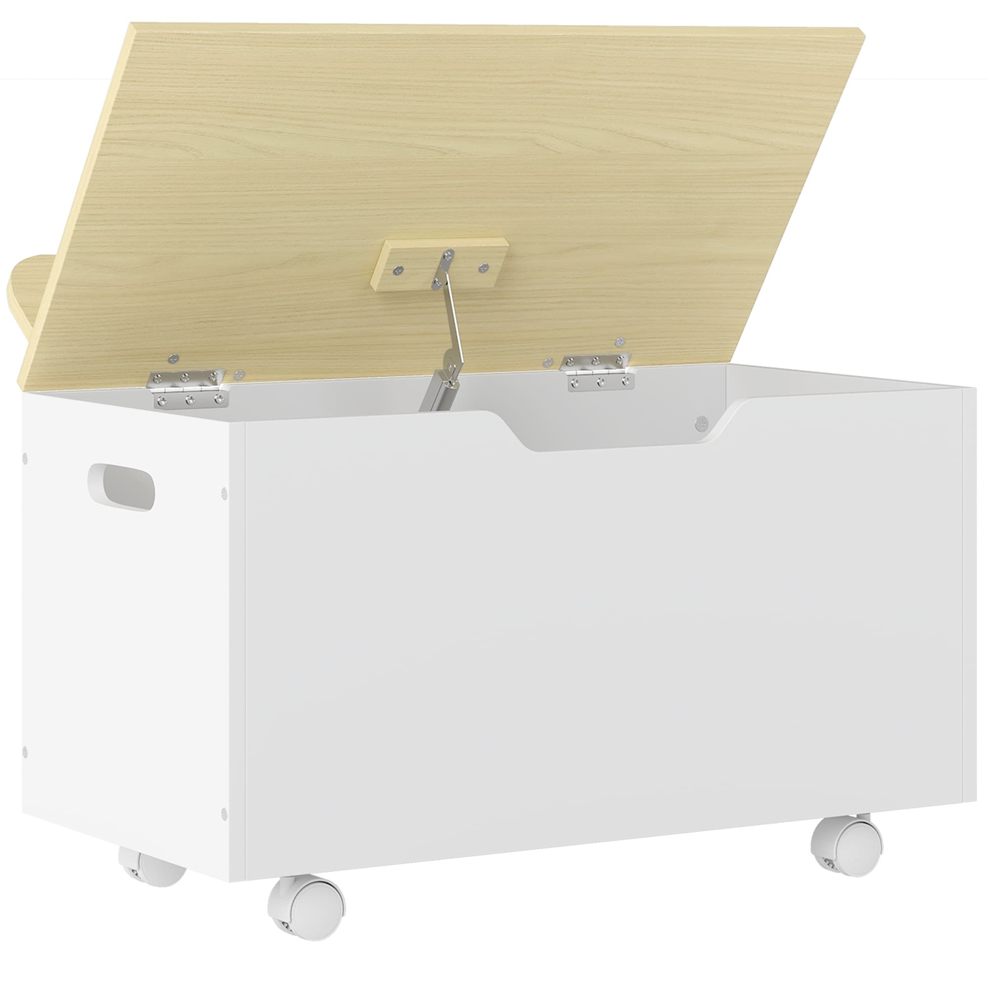 White Rolling Toy Box with Gentle-Close Safety Hinge - White