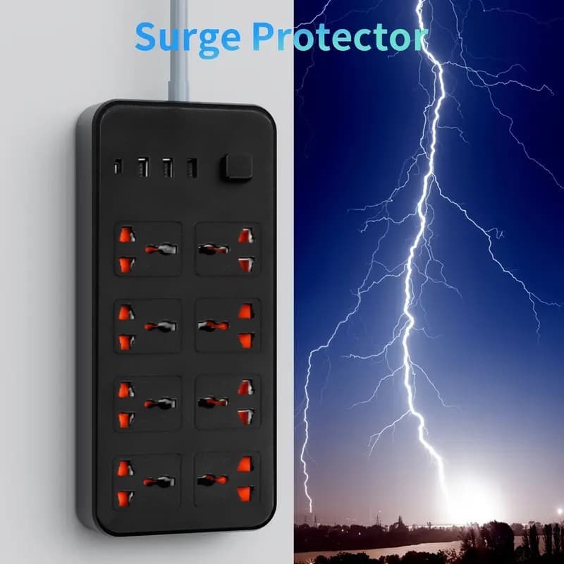 Black 8-Hole Extension Socket with UK Plug - image 3