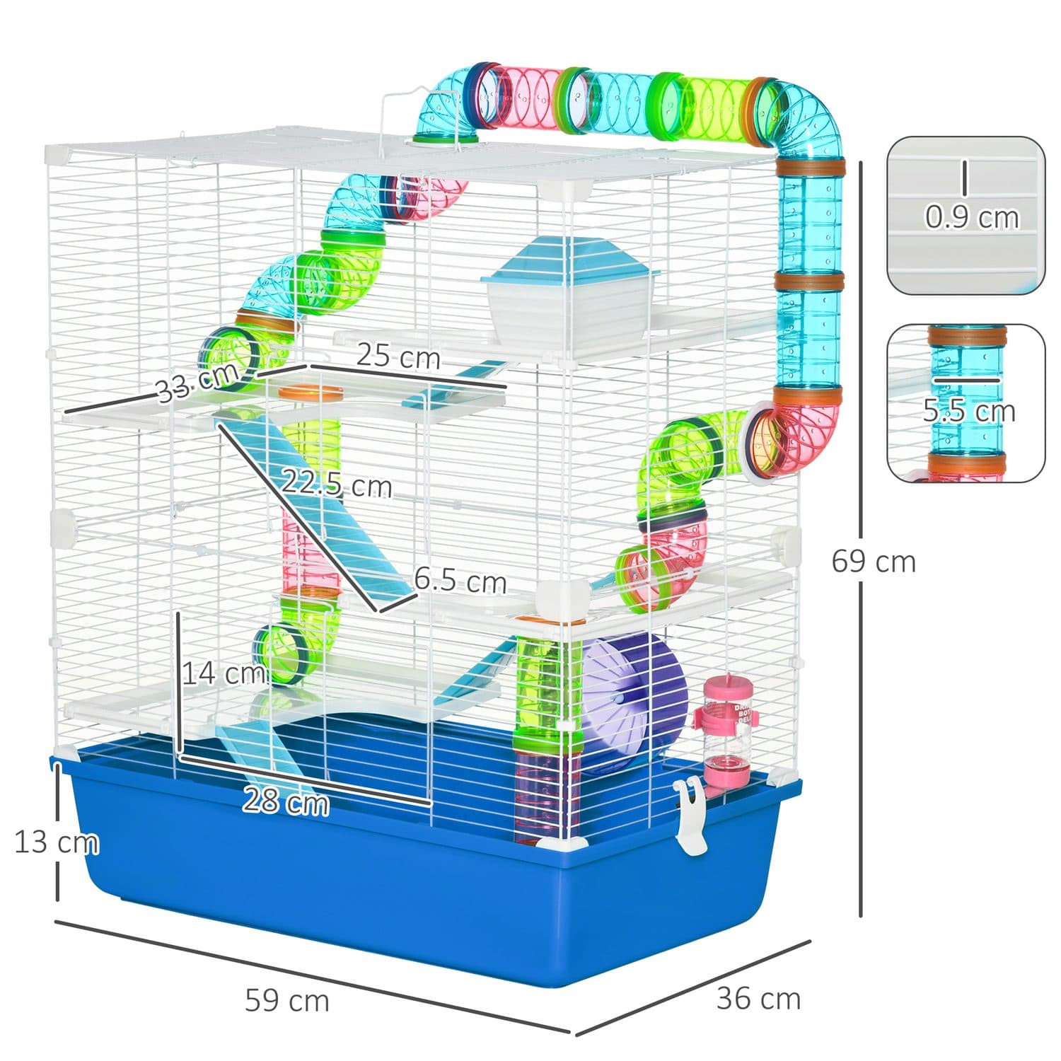 PawHut Hamster and Gerbil Cage, 59L x 36W x 69H cm - image 4