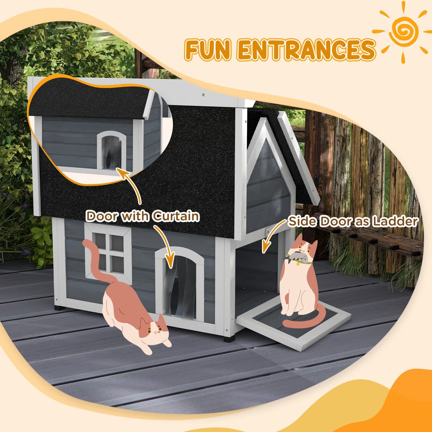 PawHut Outdoor Cat House with Three Doors - image 3
