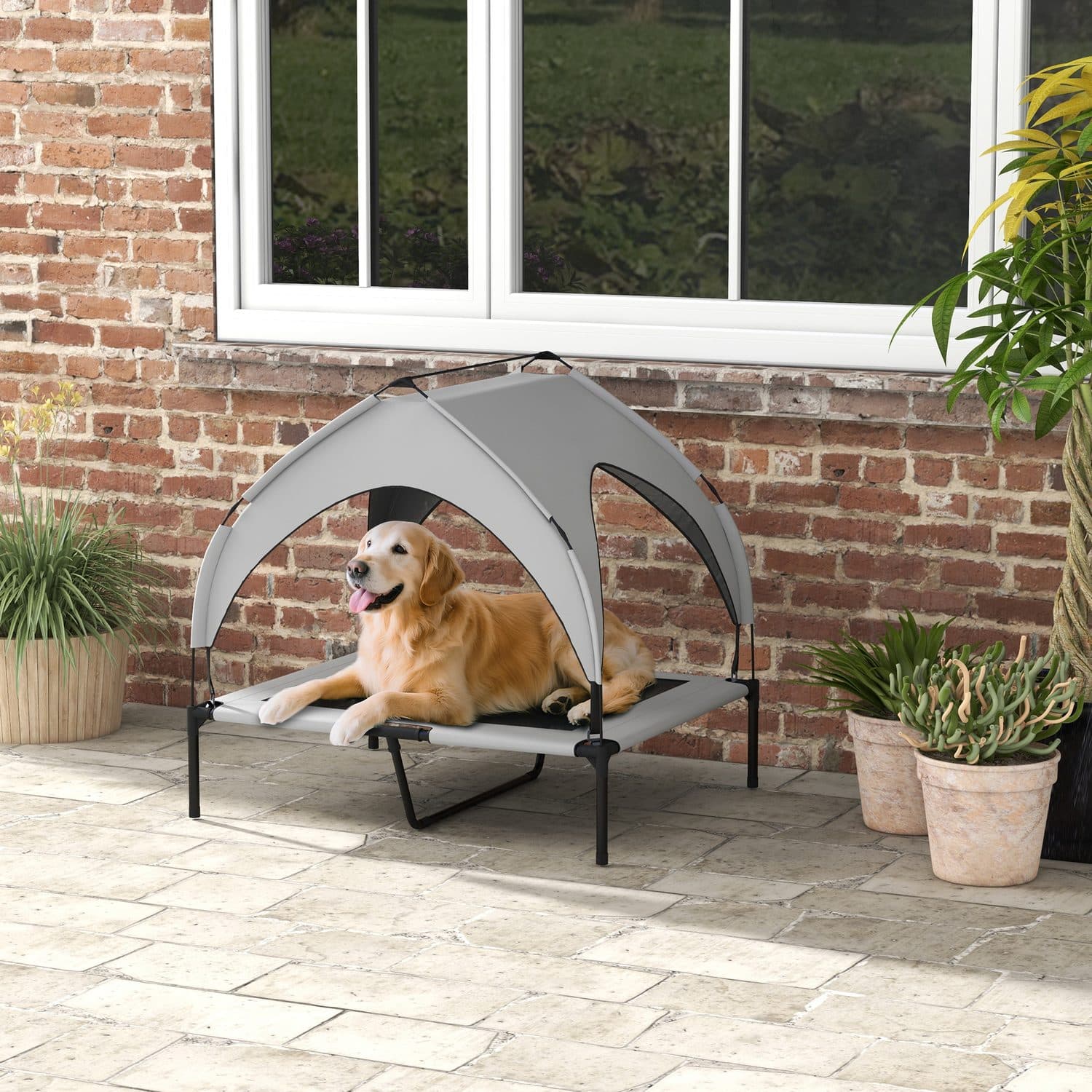 Raised Dog Bed with Cooling Mesh and Shade Canopy - image 5