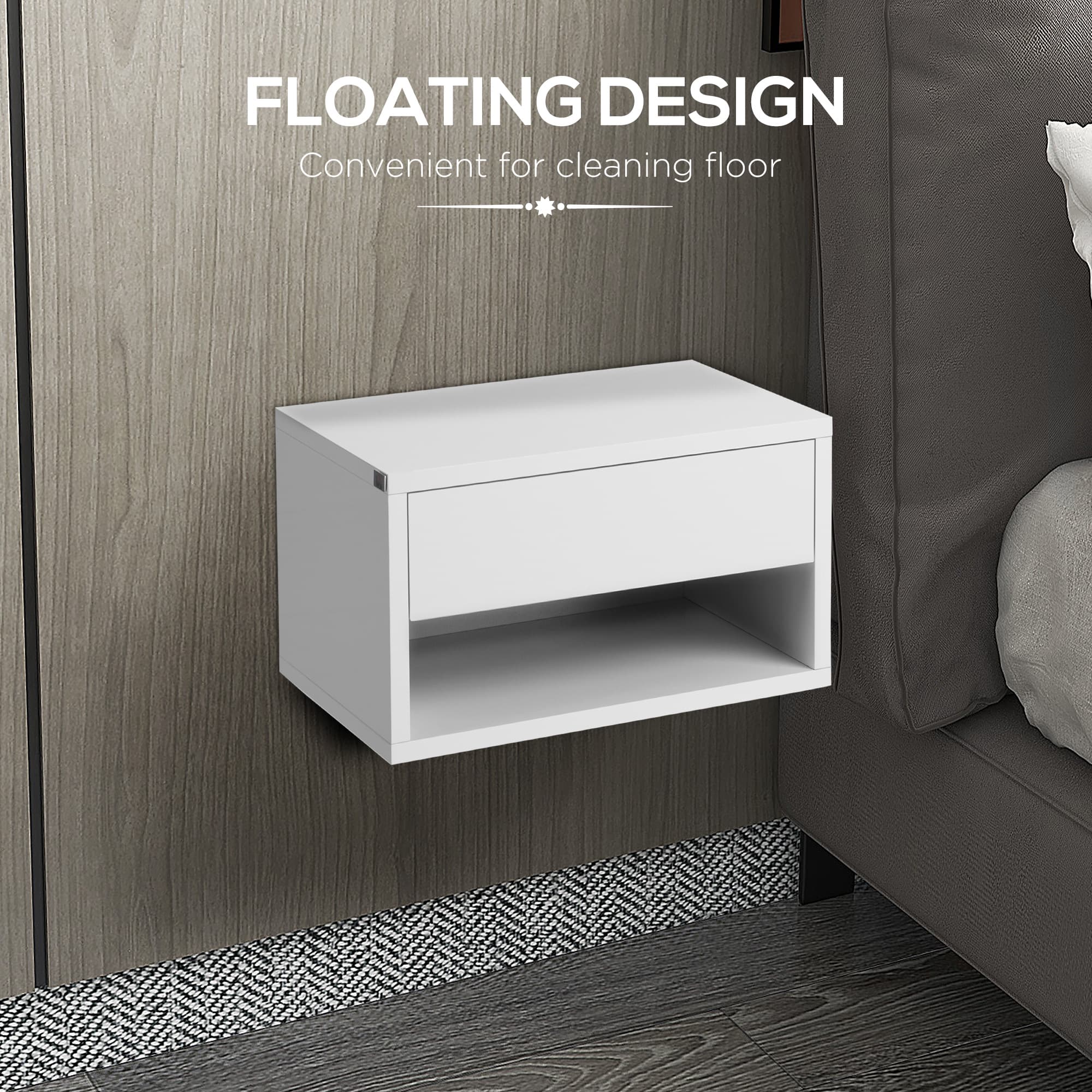 Wall-Mounted Floating Bedside Tables — High Gloss White, Set of 2 - image 2