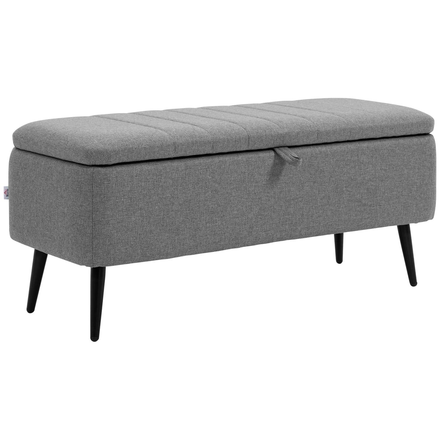 Grey Linen Storage Ottoman - Grey
