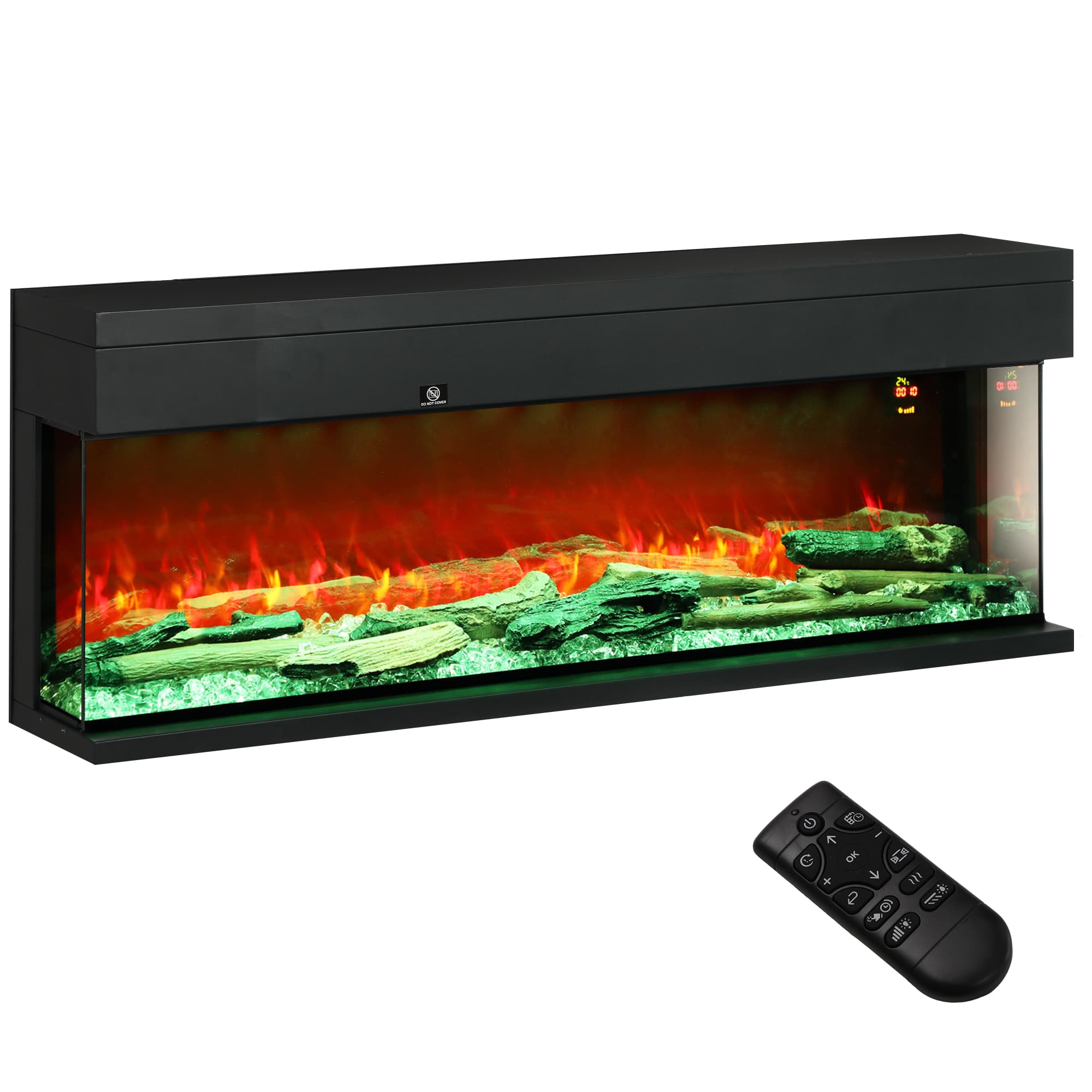Panoramic Electric Fireplace with Custom Flame Settings - Black