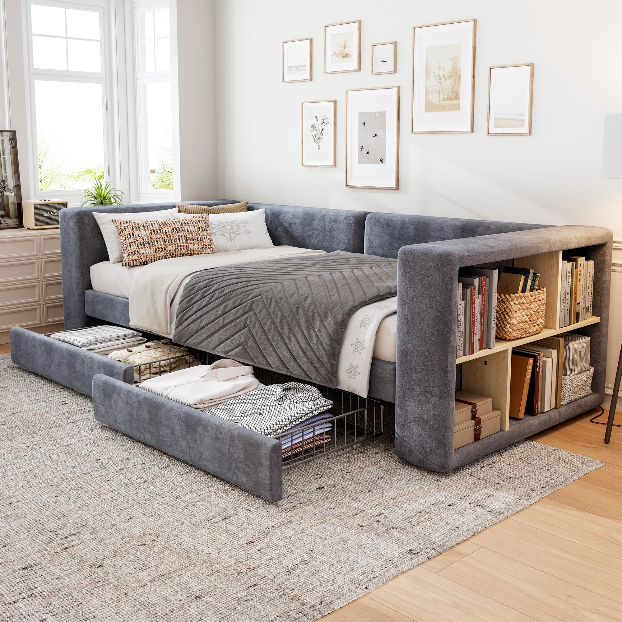 Stylish Velvet Daybed & Storage - image 4