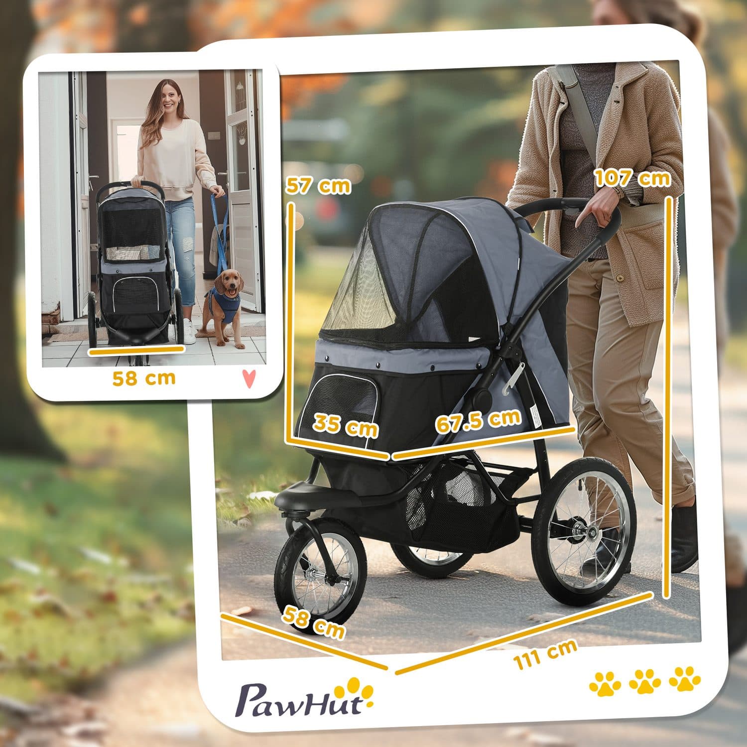 Foldable Three-Wheel Pet Stroller - Grey - image 2