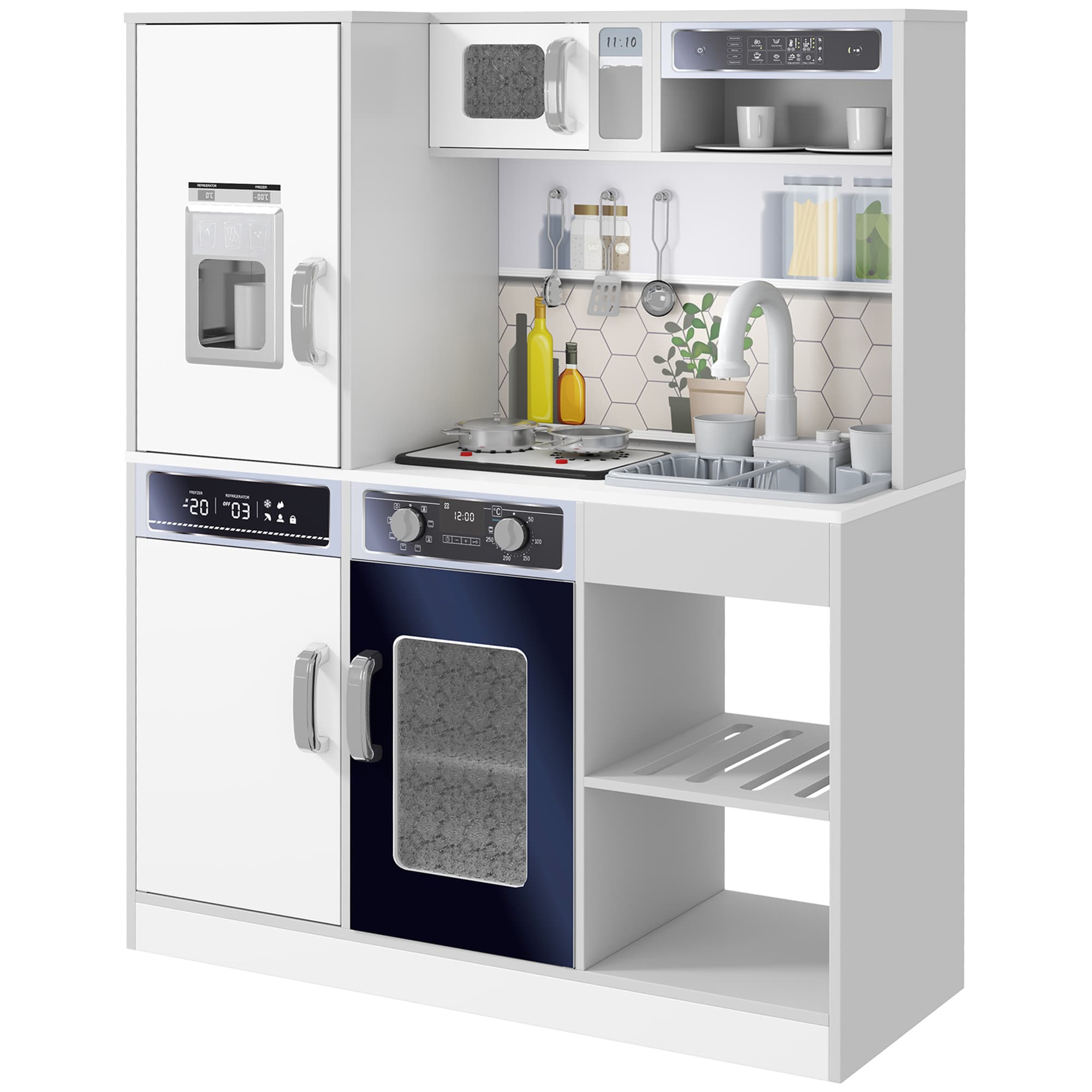 Kids Kitchen Playset with Realistic Sounds, Lights and Running Water - White