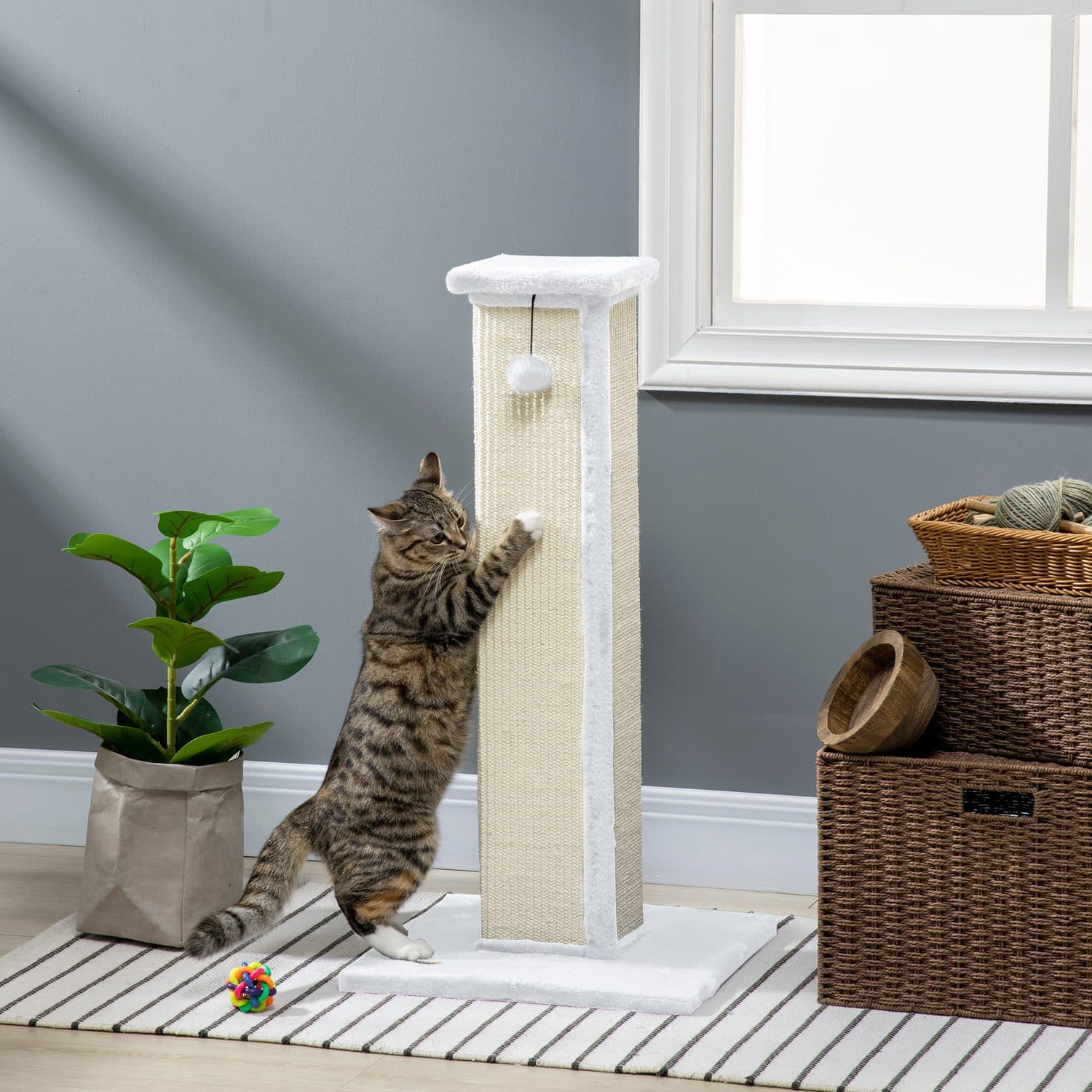 81cm Vertical Cat Scratching Post with Sisal Rope & Toy Ball - image 3