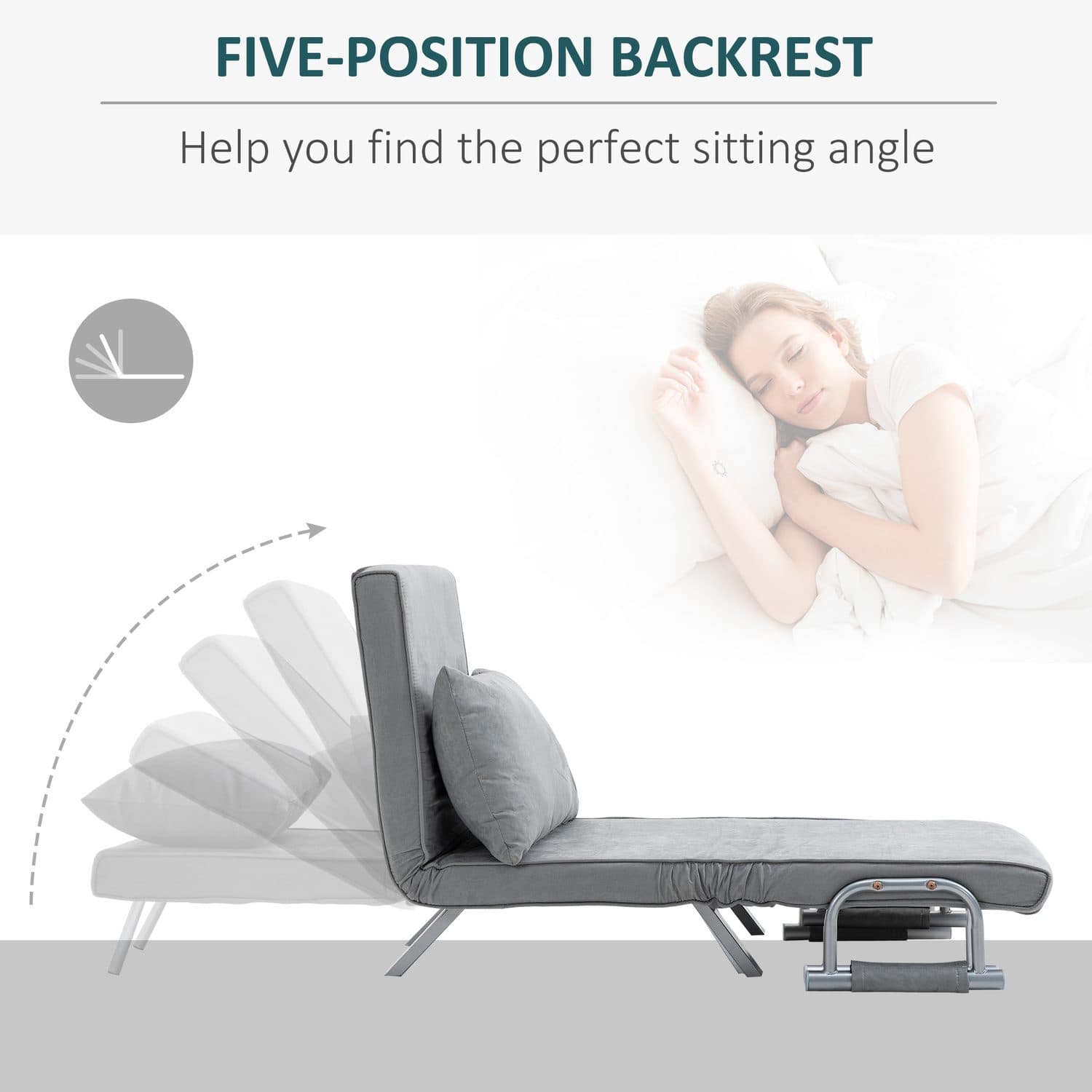 Grey Suedette Convertible Futon Chair - image 3