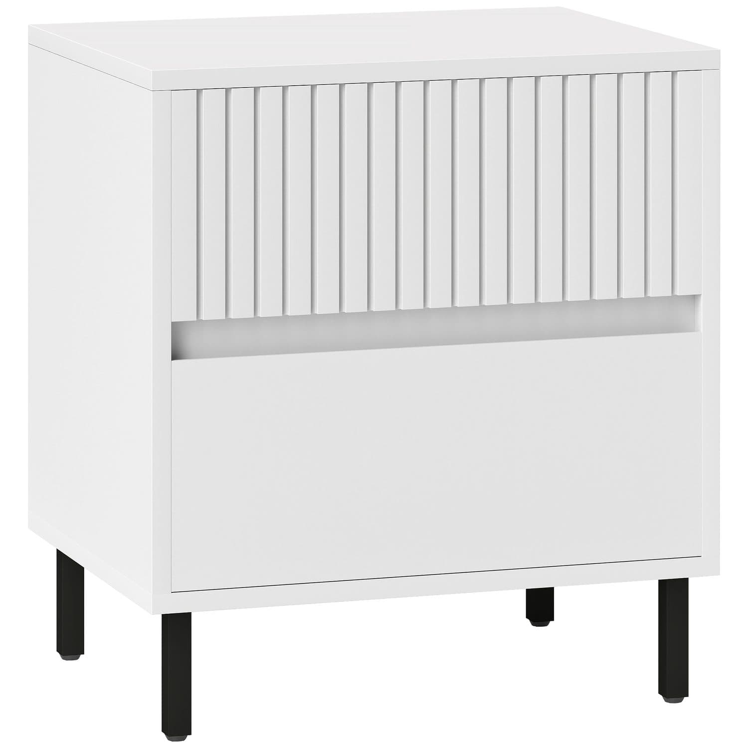 Modern White Two-Drawer Bedside Table with Steel Legs - White